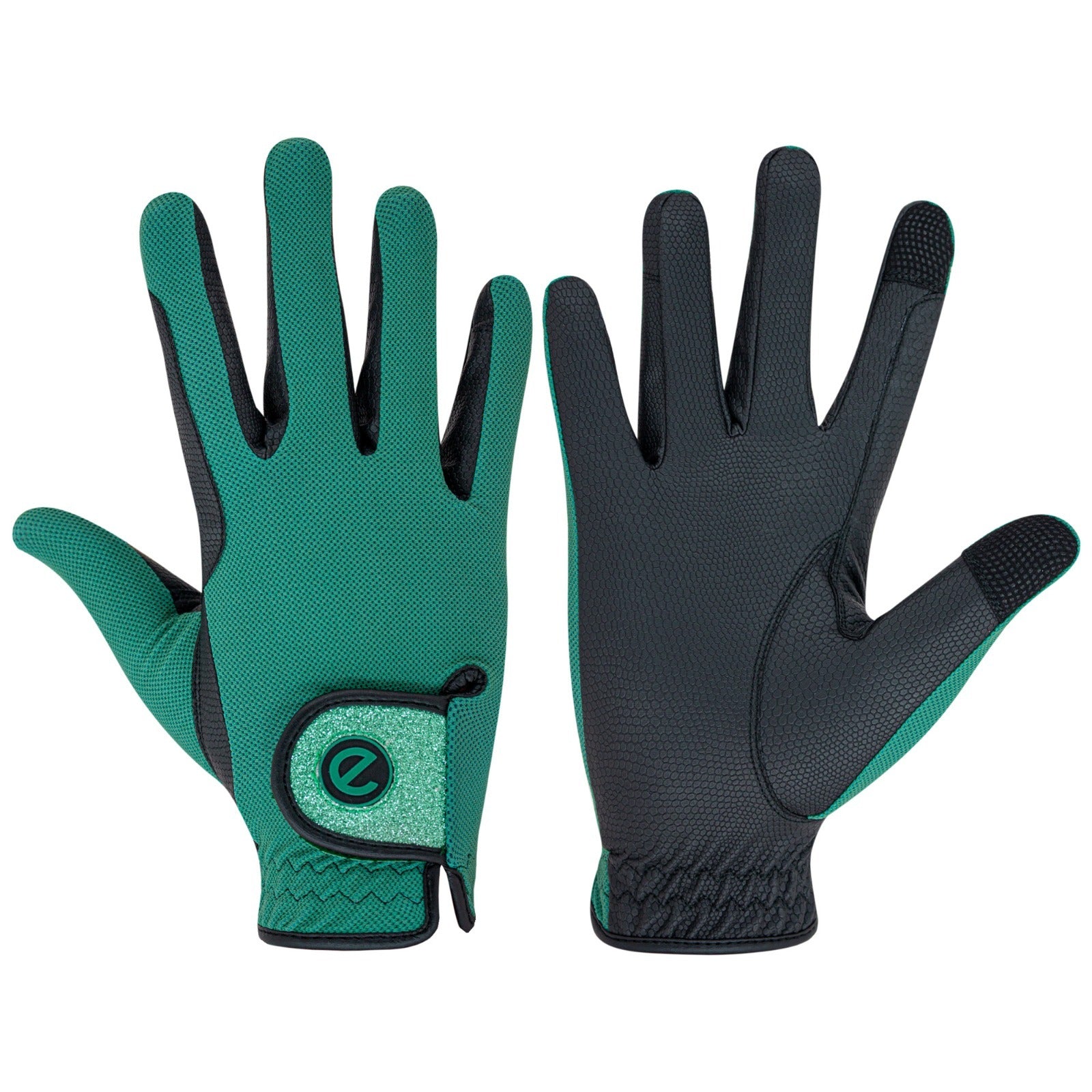 eQUEST GripPro X-LITE Lightweight Equestrian Gloves - Alpine Green - Glitter Cuff