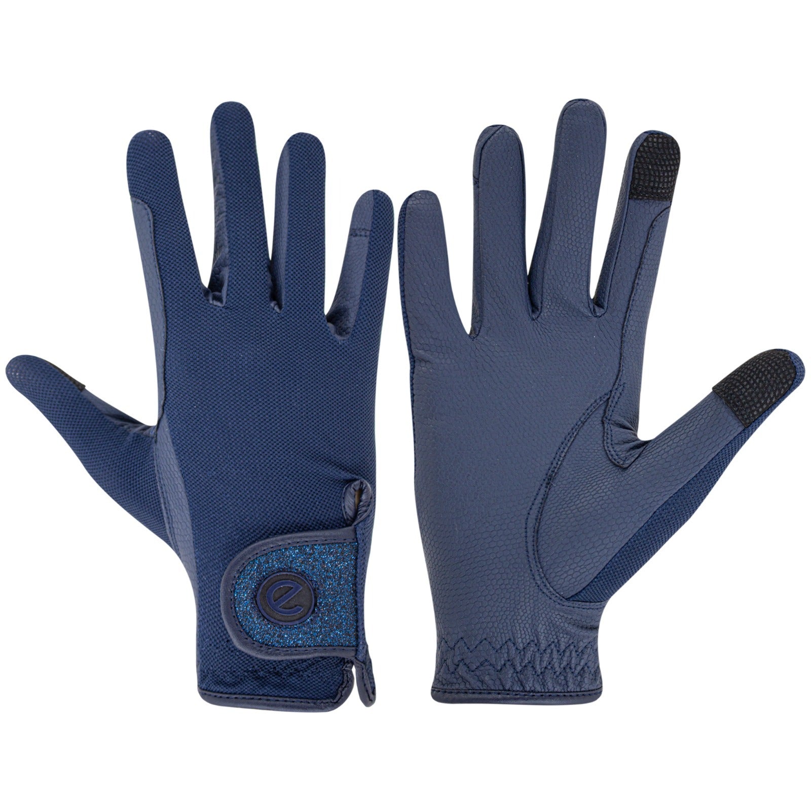 eQUEST GripPro X-LITE Lightweight Equestrian Gloves - Blue - Blue Glitter Cuff