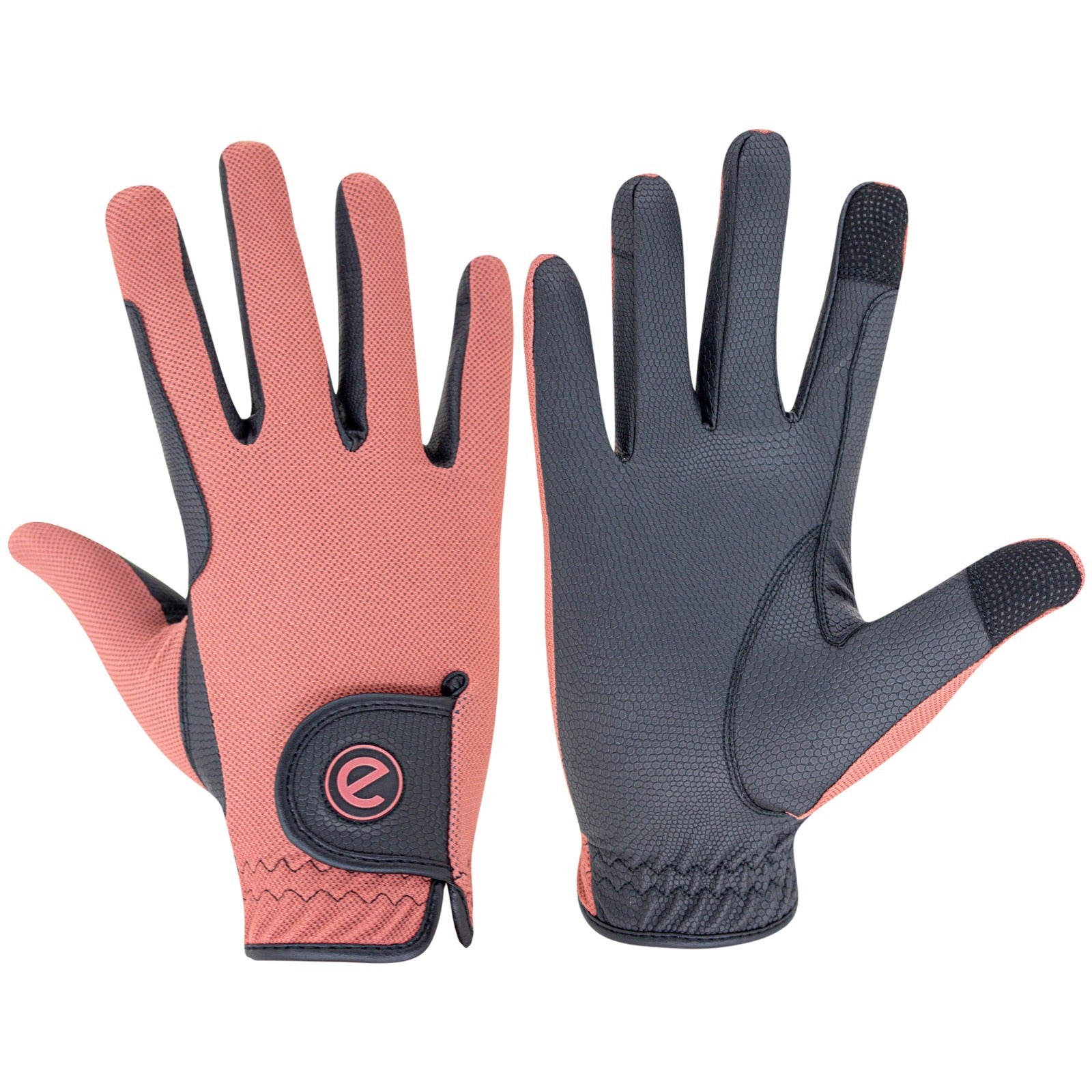 eQUEST GripPro X-LITE Lightweight Equestrian Gloves - Coral - Plain Cuff