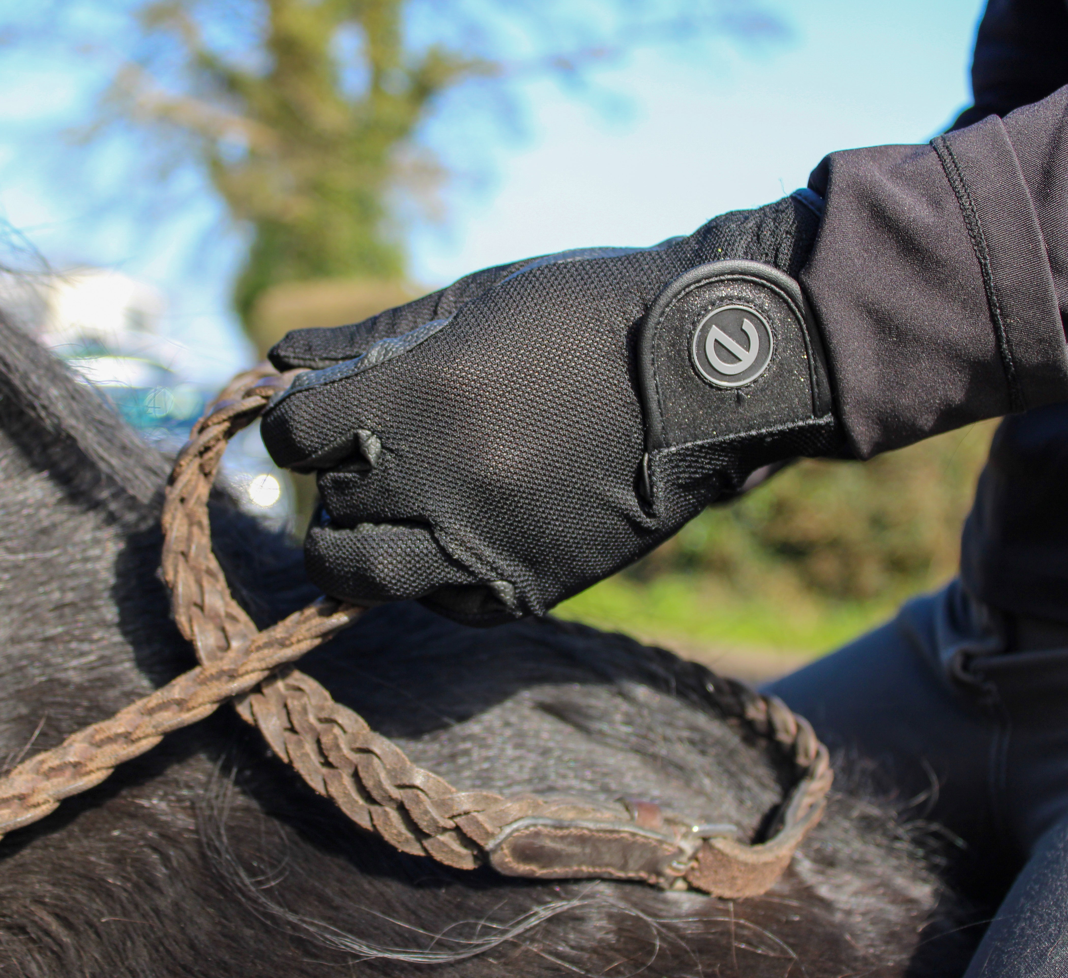 eQUEST GripPro X-LITE Lightweight Equestrian Gloves - Black - Black Glitter Cuff