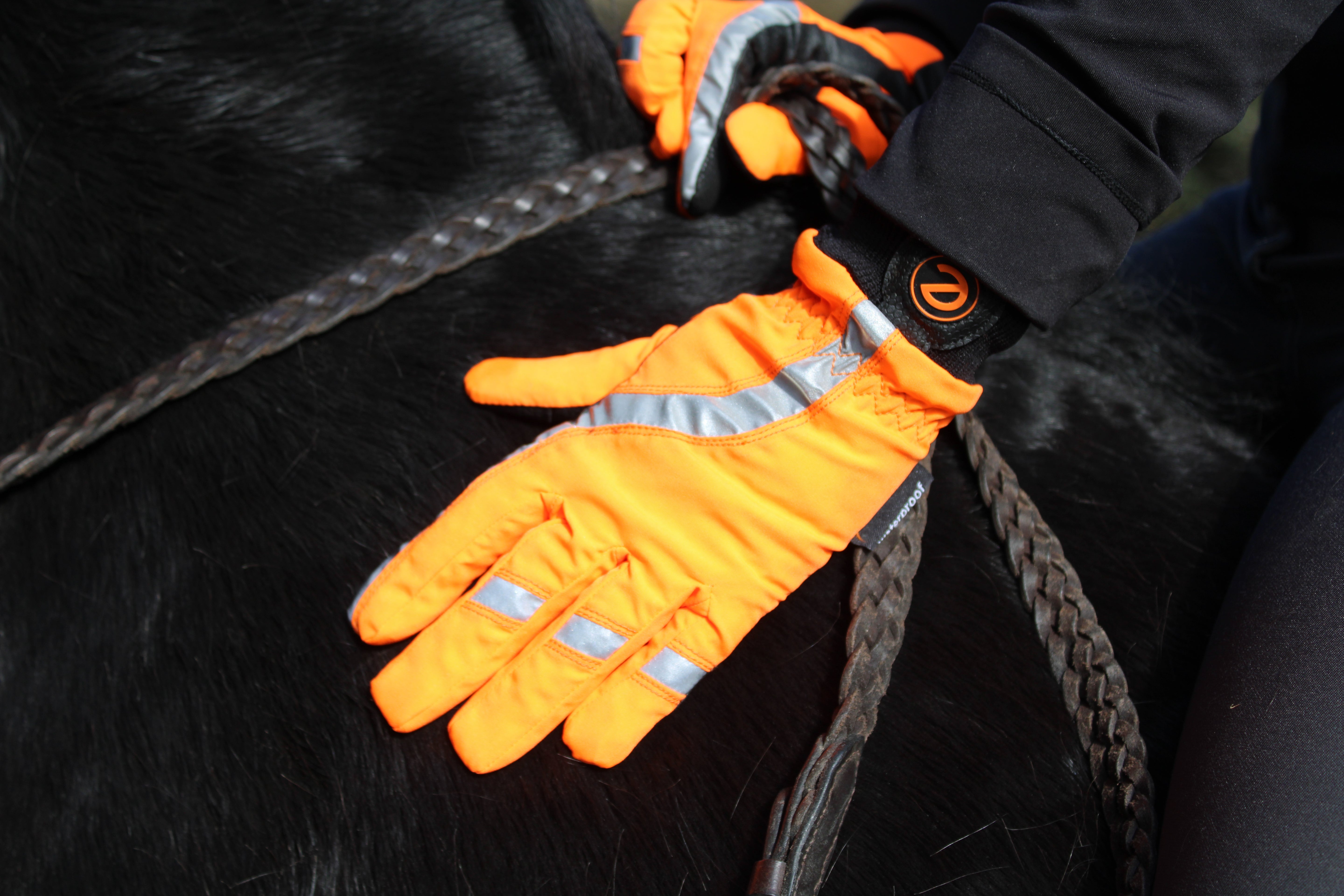 eQUEST Waterproof - Award Winning Waterproof Equestrian Riding & Yard Gloves - HiViz Reflective Orange