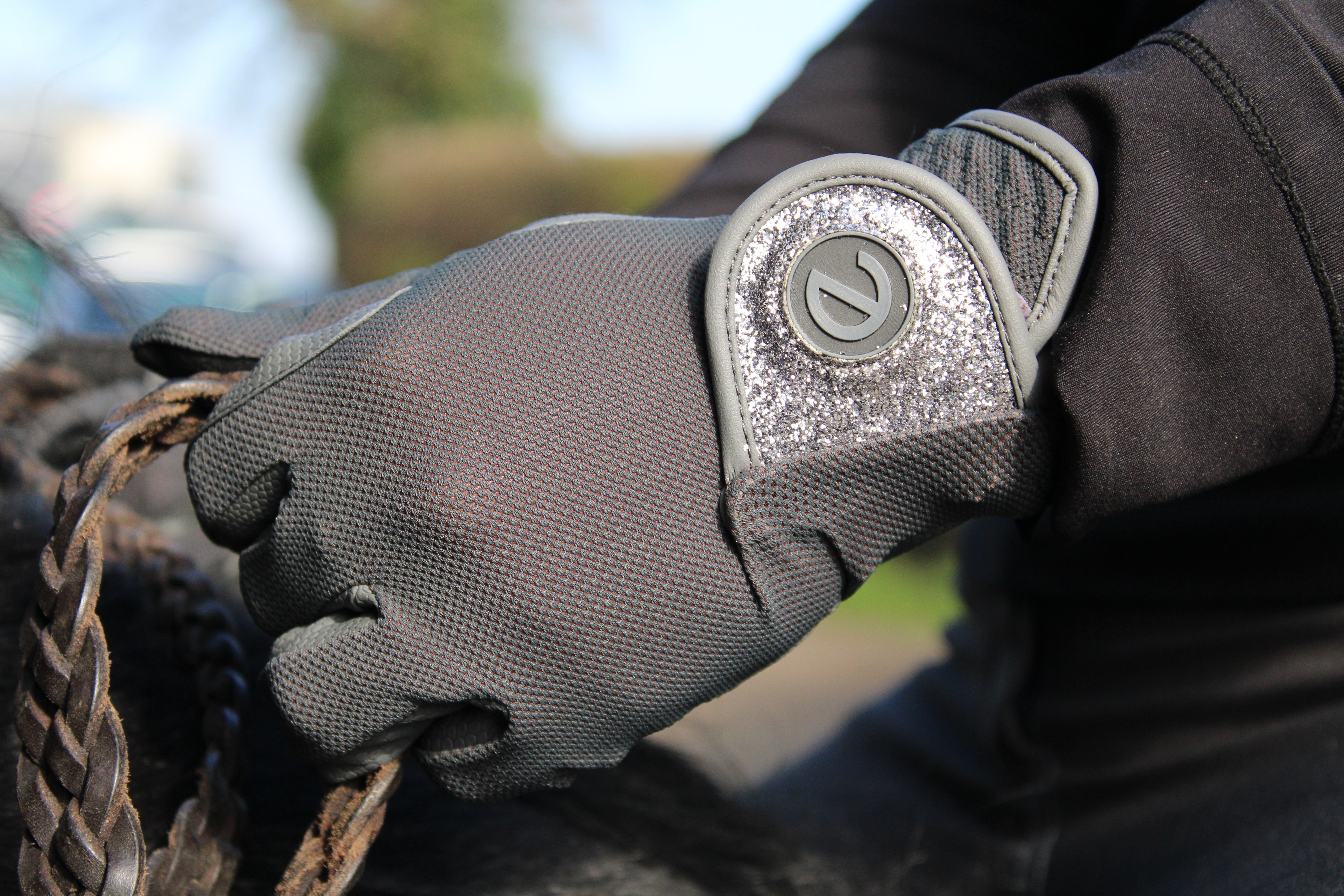 eQUEST GripPro X-LITE Lightweight Equestrian Gloves - Grey & Silver Glitter