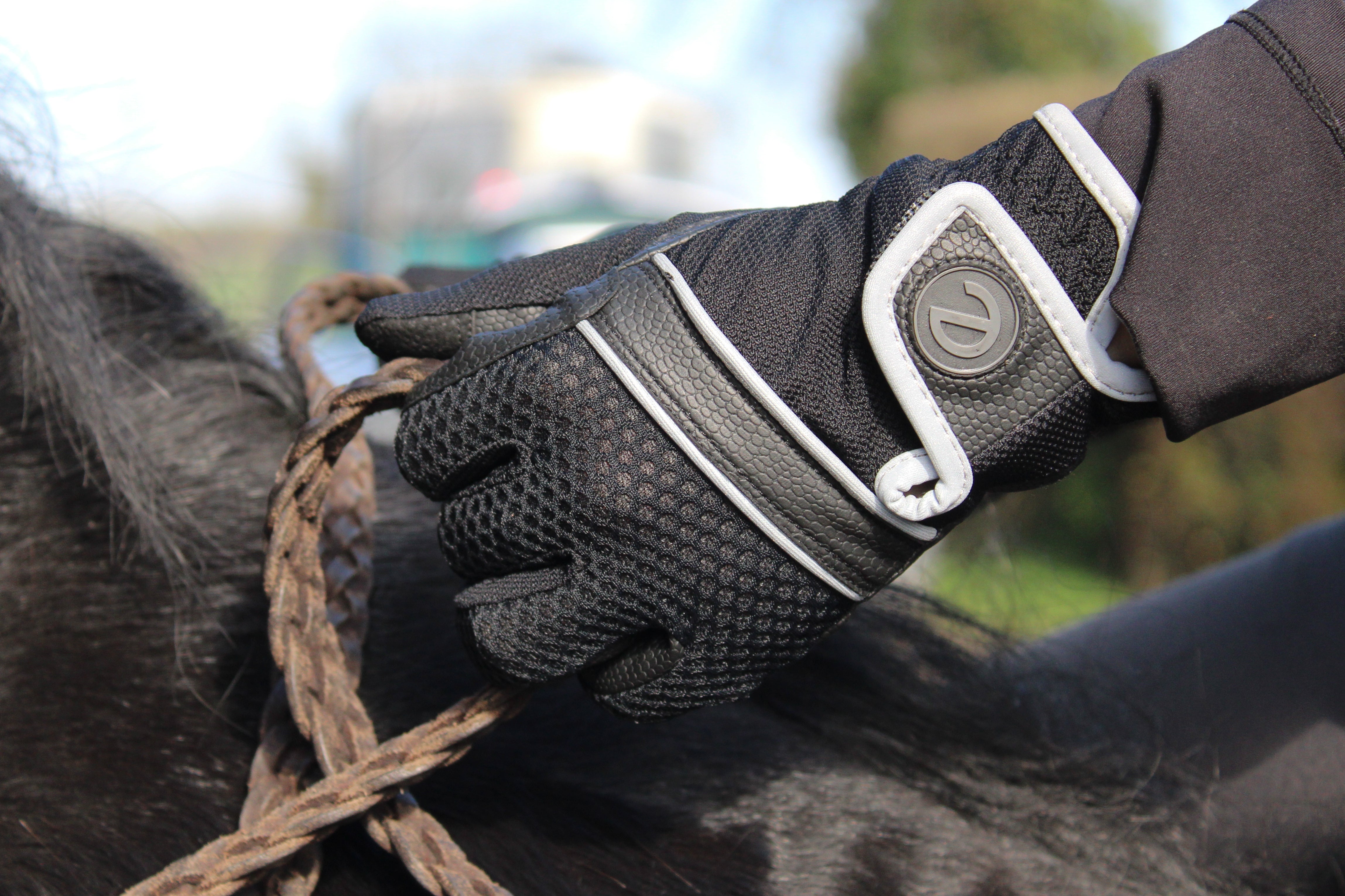 eQUEST GripPro X-LITE Lightweight Equestrian Gloves - eGLOVE x Forelock & Fringe Special Edition - Black / Reflective