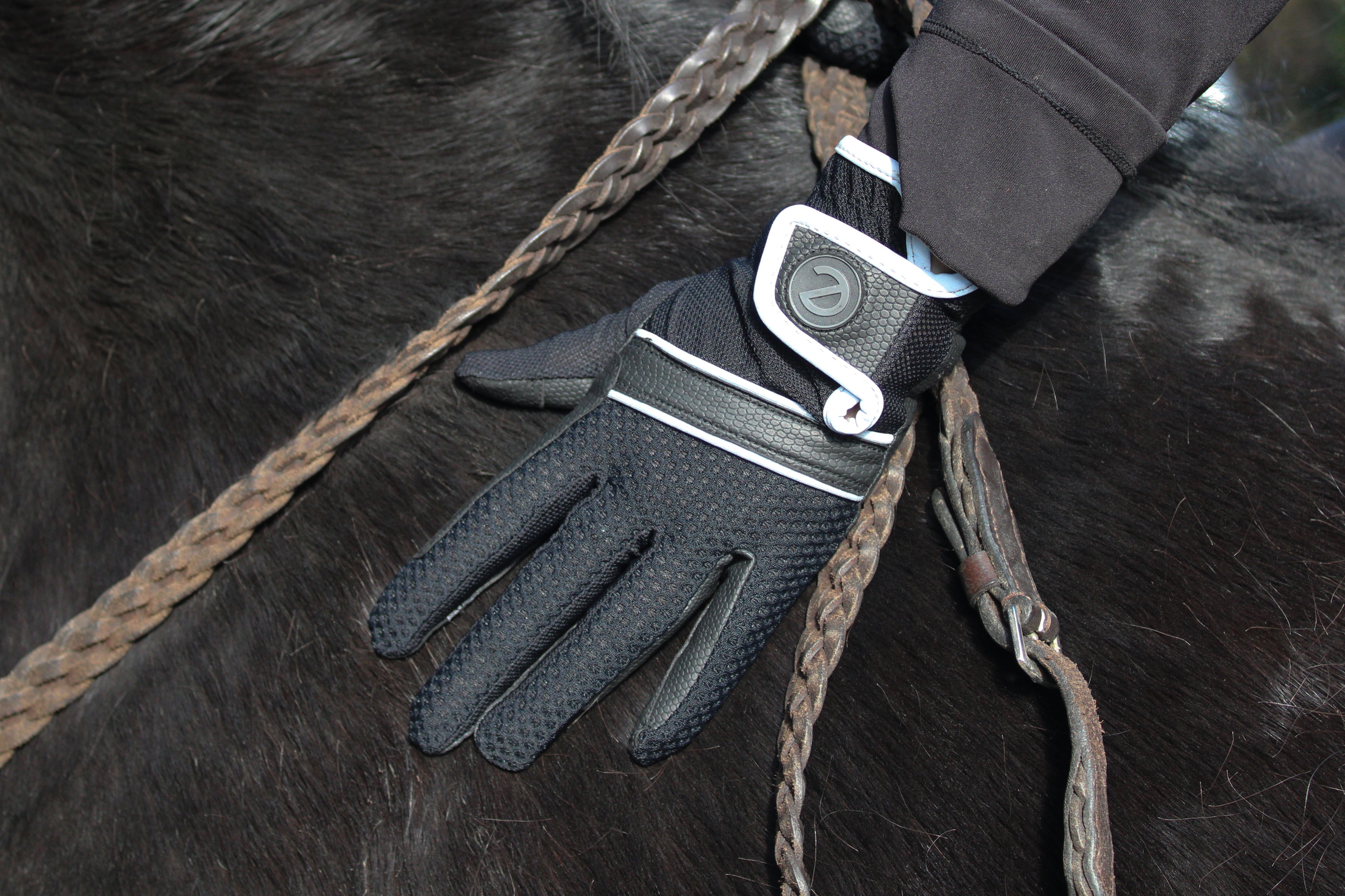 eQUEST GripPro X-LITE Lightweight Equestrian Gloves - eGLOVE x Forelock & Fringe Special Edition - Black / Reflective