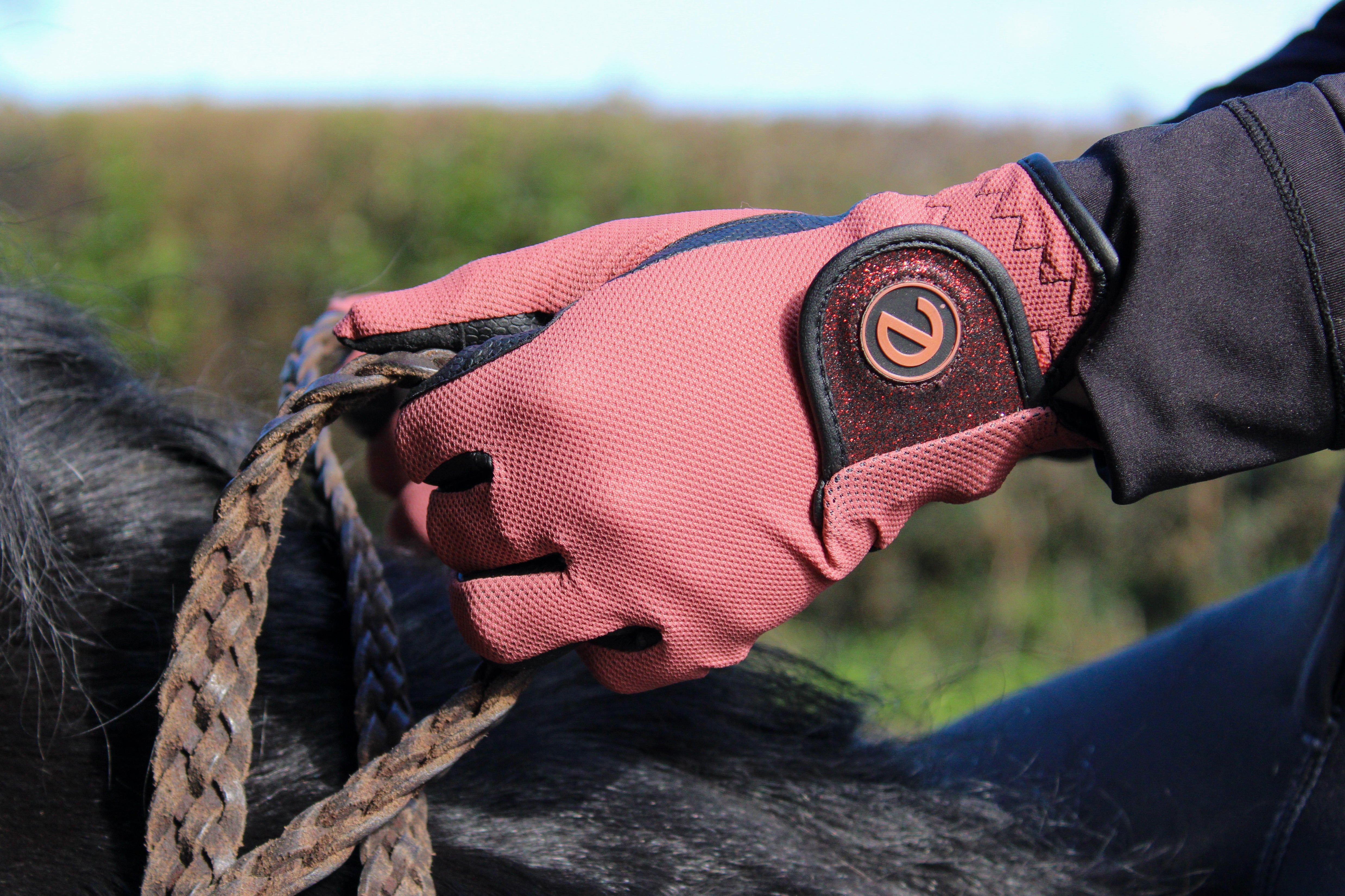 eQUEST GripPro X-LITE Lightweight Equestrian Gloves - Coral - Glitter Cuff