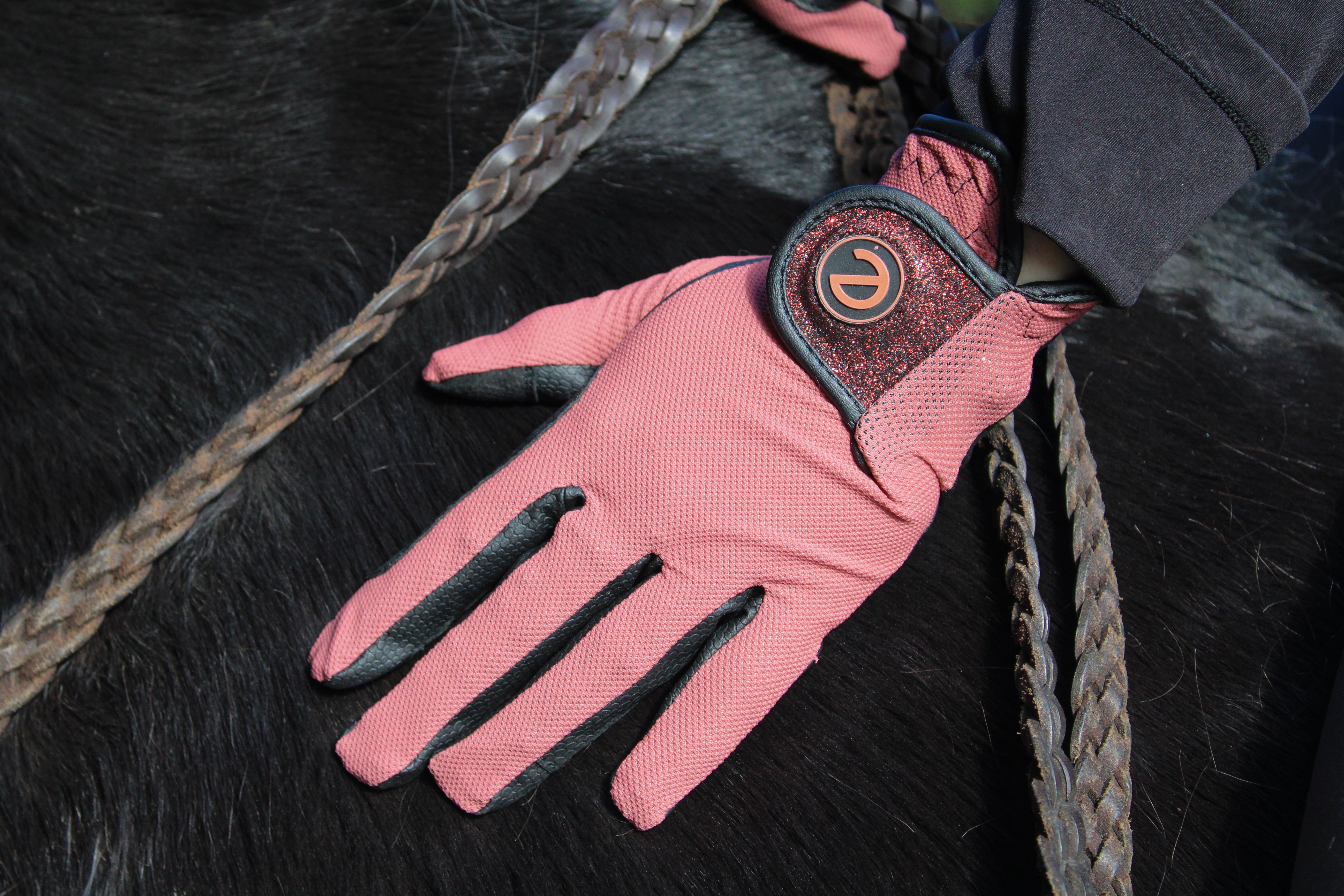 eQUEST GripPro X-LITE Lightweight Equestrian Gloves - Coral - Glitter Cuff