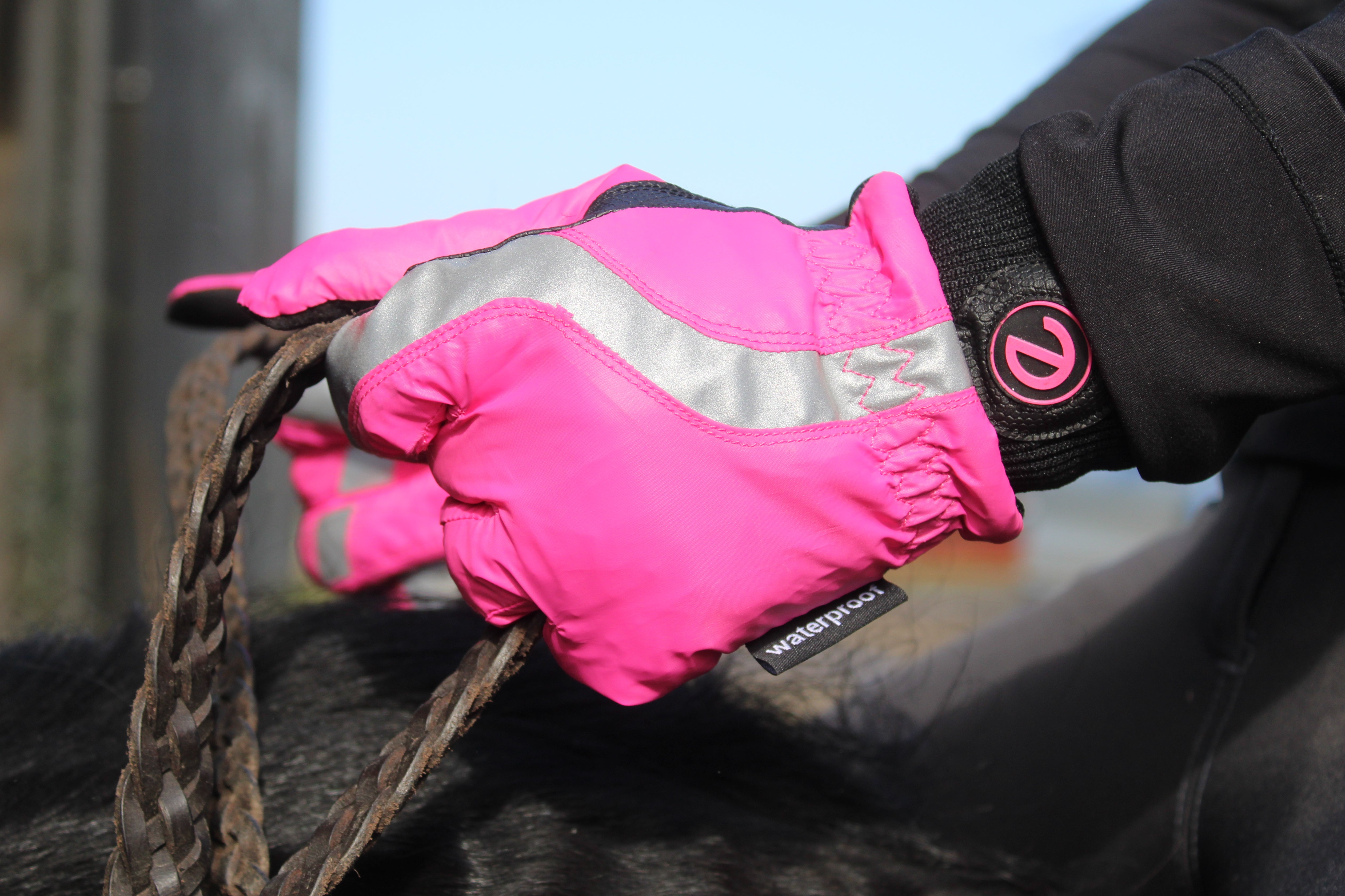 eQUEST Waterproof - Award Winning Waterproof Equestrian Riding & Yard Gloves - HiViz Reflective Pink