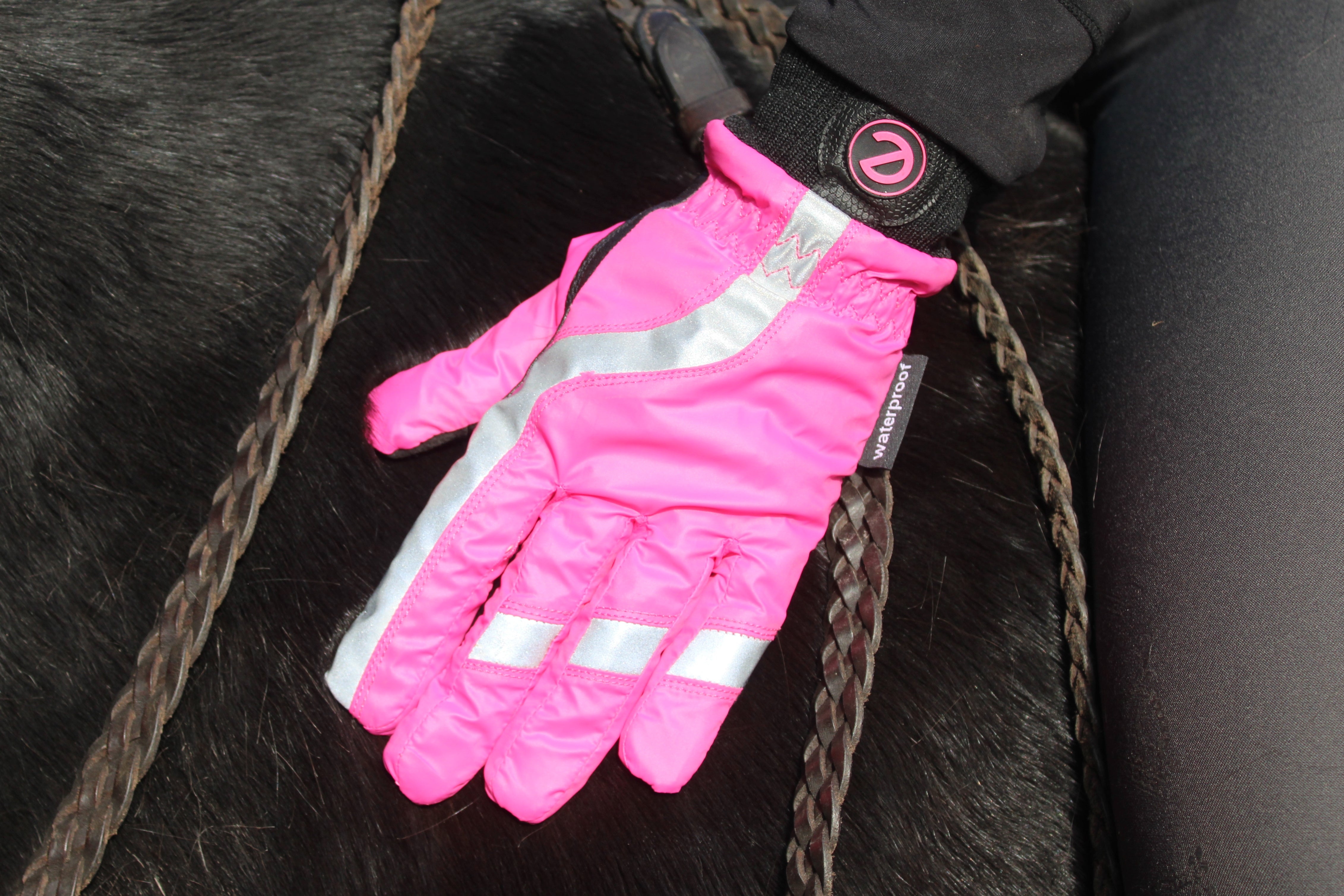 eQUEST Waterproof - Award Winning Waterproof Equestrian Riding & Yard Gloves - HiViz Reflective Pink