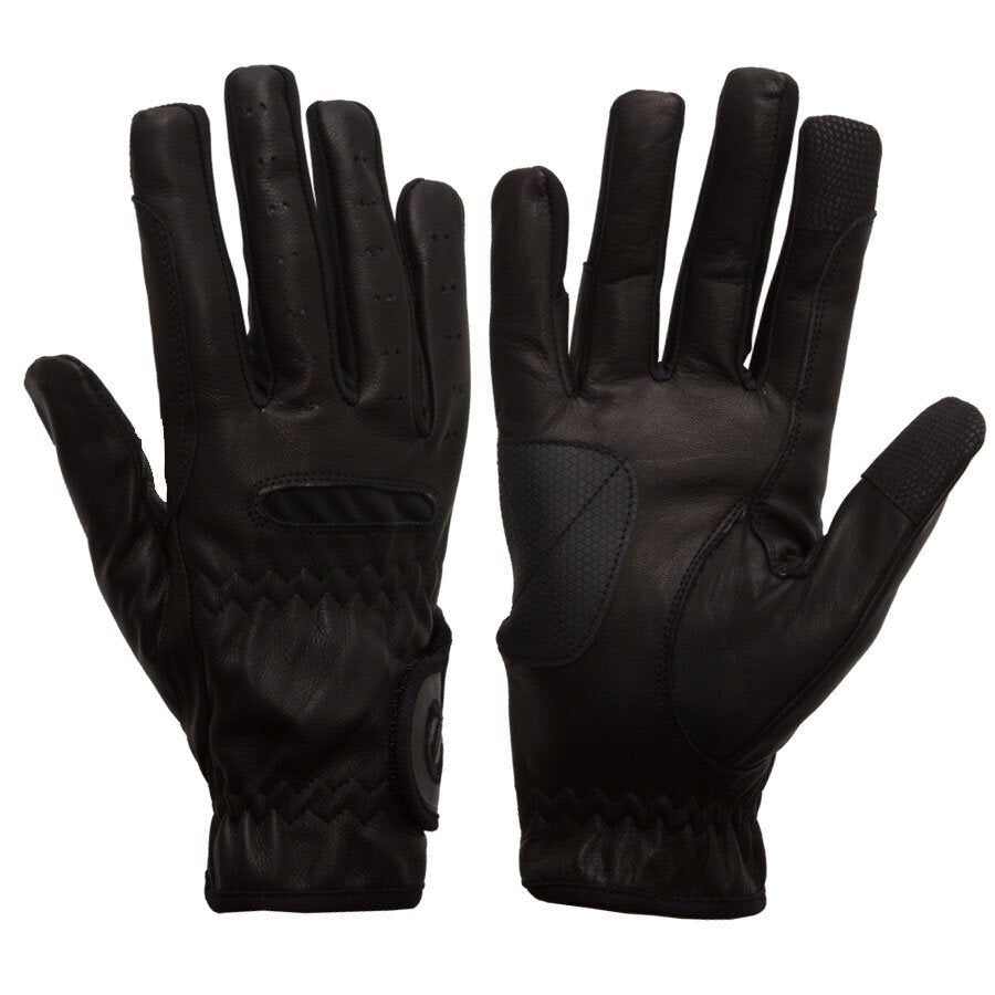 eQUEST GripPro LEATHER Equestrian Riding Gloves - Black