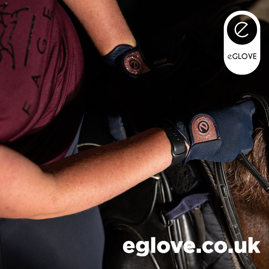 eQUEST GripPro X-LITE Lightweight Equestrian Gloves - Blue & Rose Gold Glitter