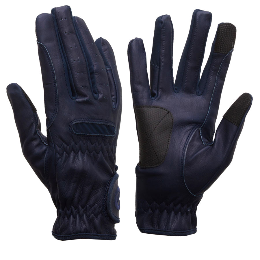 eQUEST GripPro LEATHER - Equestrian Riding Gloves - Navy Blue