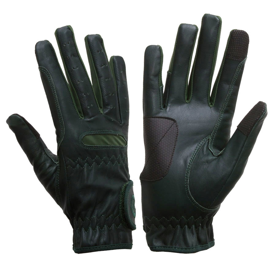eQUEST GripPro LEATHER - Equestrian Riding Gloves - Dark Green