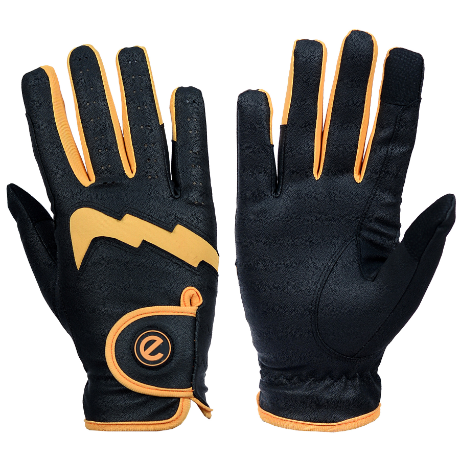 eQUEST Grip Pro LITE v2 Equestrian Gloves - Black / Orange - END OF LINE SALE