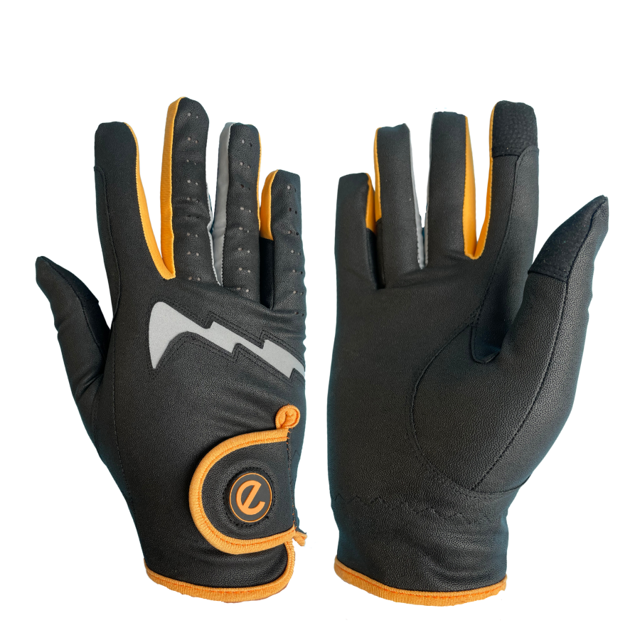 eQUEST Grip Pro LITE v2 Equestrian Gloves - Black / HiVis Orange - Reflective - END OF LINE SALE