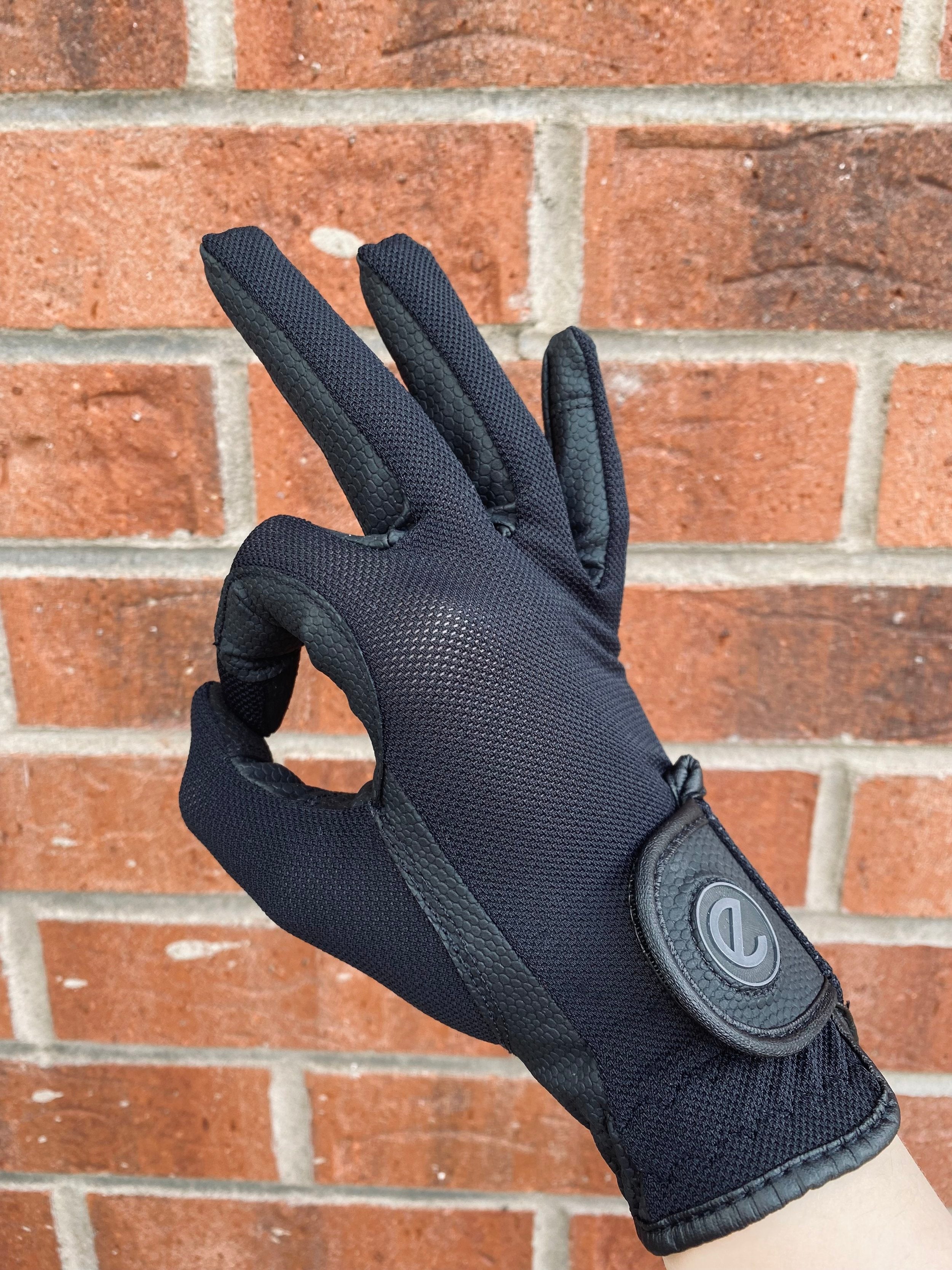 eQUEST GripPro X-LITE Lightweight Equestrian Gloves - Black - Plain Cuff