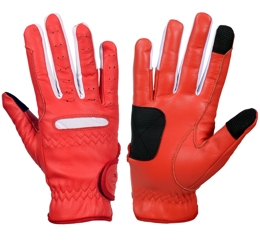 eQUEST GripPro LEATHER Equestrian Riding Gloves - Chilli Red with White - RETIREMENT SALE