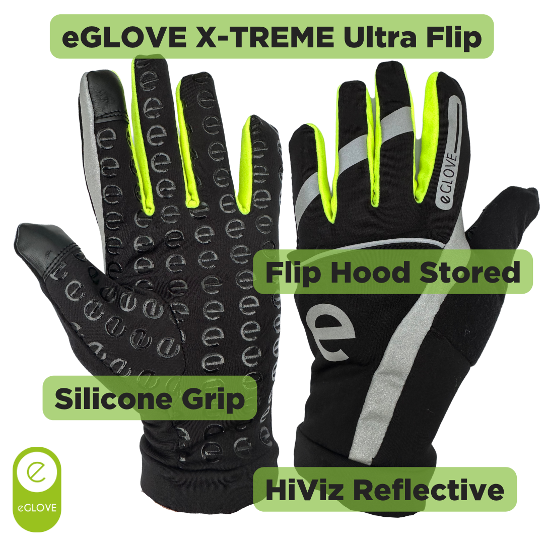 XTREME Ultra Flip - Warm Run Gloves / Mitt - Black / Flouro Yellow Hi-Viz