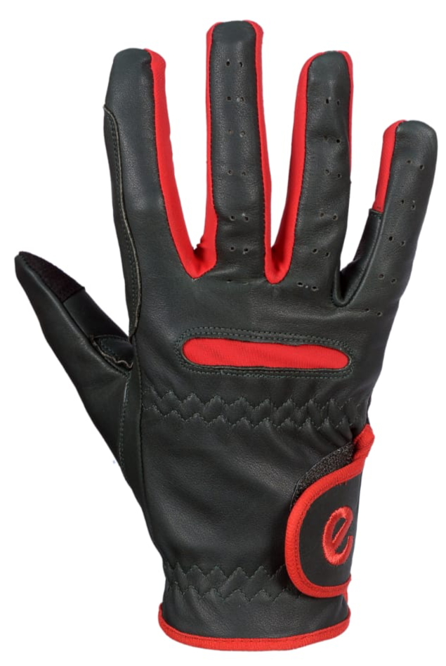eQUEST GripPro LEATHER Equestrian Riding Gloves - Dark Green and Red - RETIREMENT SALE