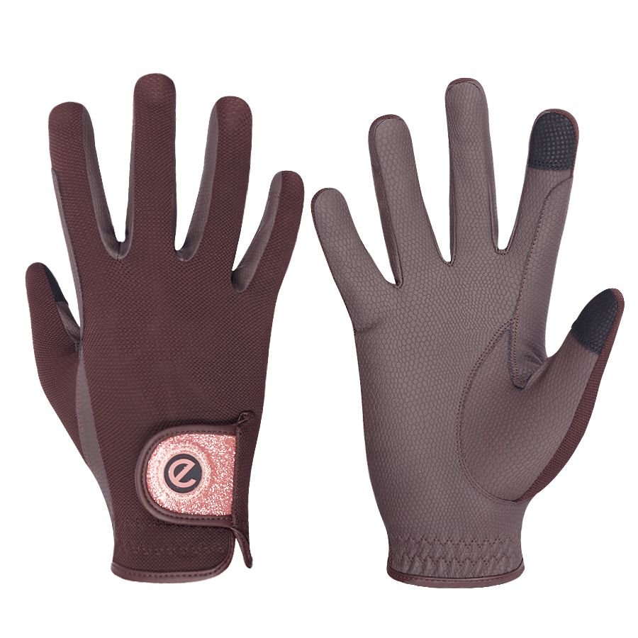 eQUEST GripPro X-LITE Lightweight Equestrian Gloves - Brown & Rose Gold Glitter