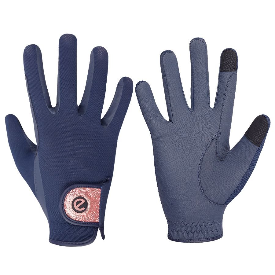 eQUEST GripPro X-LITE Lightweight Equestrian Gloves - Blue & Rose Gold Glitter