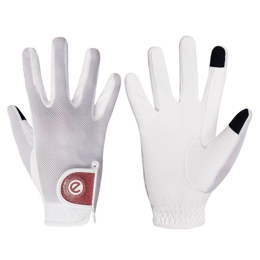 eQUEST GripPro X-LITE Lightweight Equestrian Gloves - White & Rose Gold Glitter