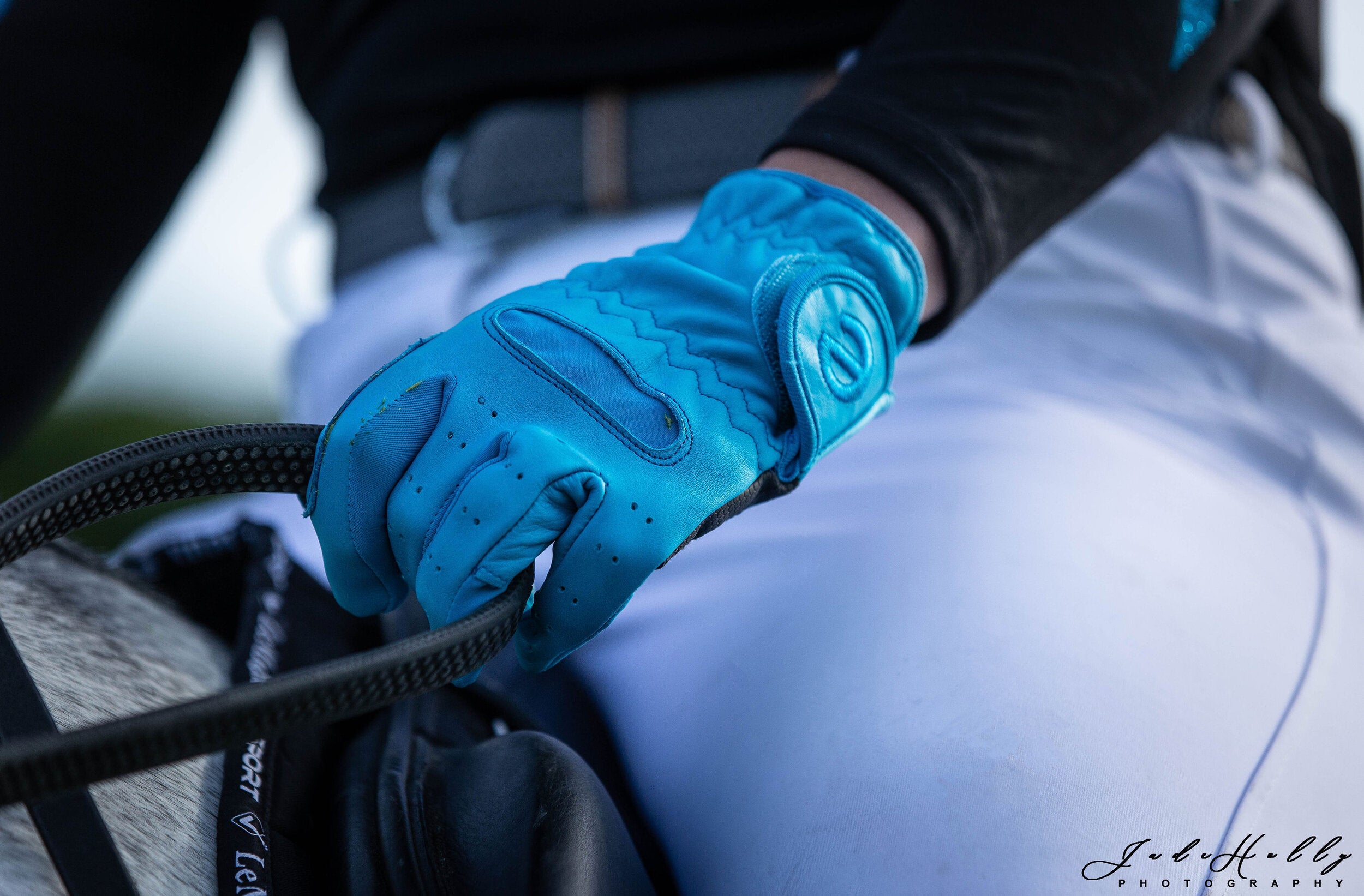 eQUEST GripPro LEATHER Equestrian Riding Gloves - Aqua / Baby Blue