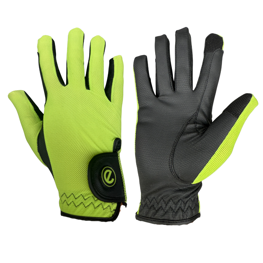 eQUEST GripPro X-LITE Lightweight Equestrian Gloves - Lime Green - Regular Cuff