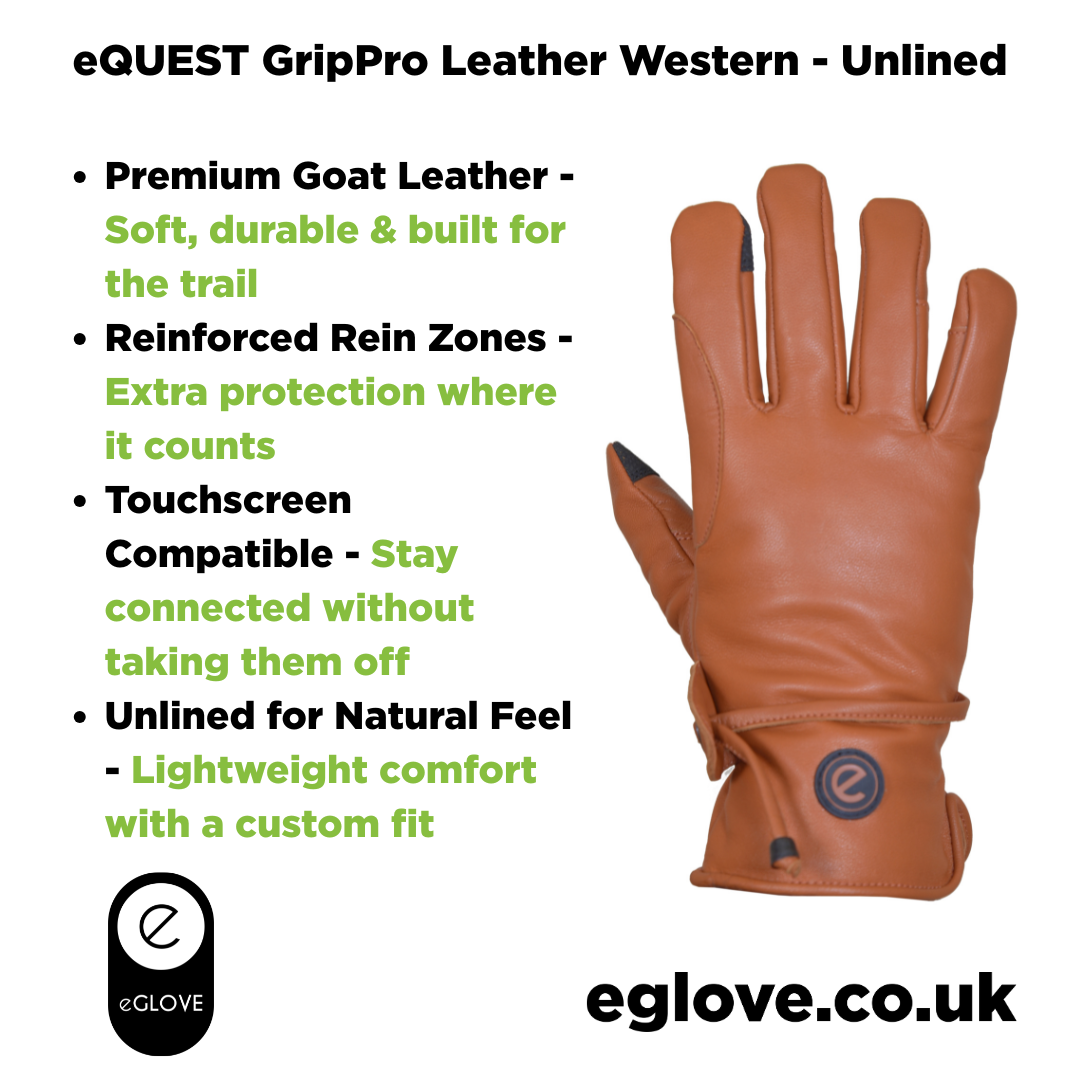 eQUEST GripPro Western Equestrian Riding Gloves - Leather - Unlined - Tan