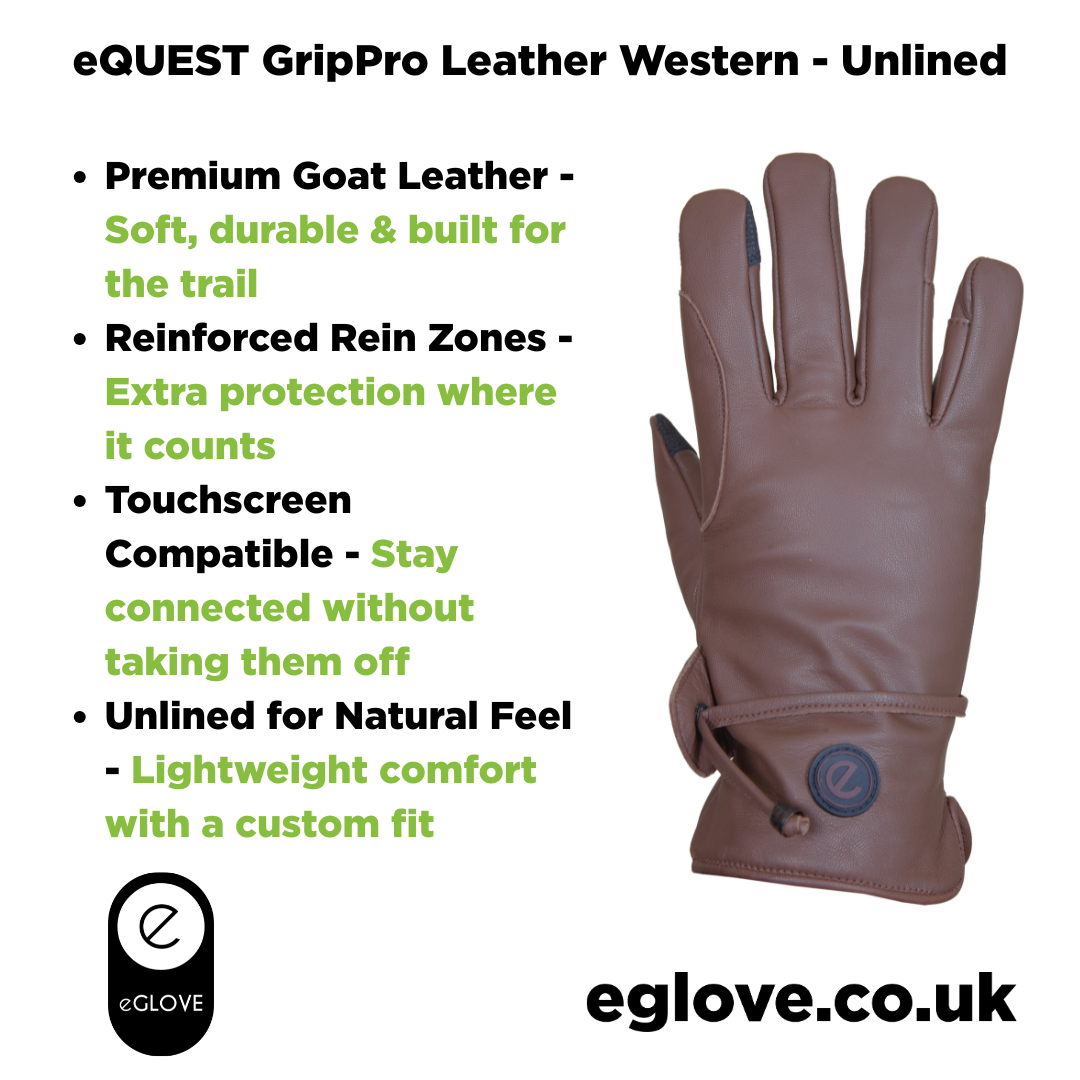 eQUEST GripPro Western Equestrian Riding Gloves - Leather - Unlined - Brown