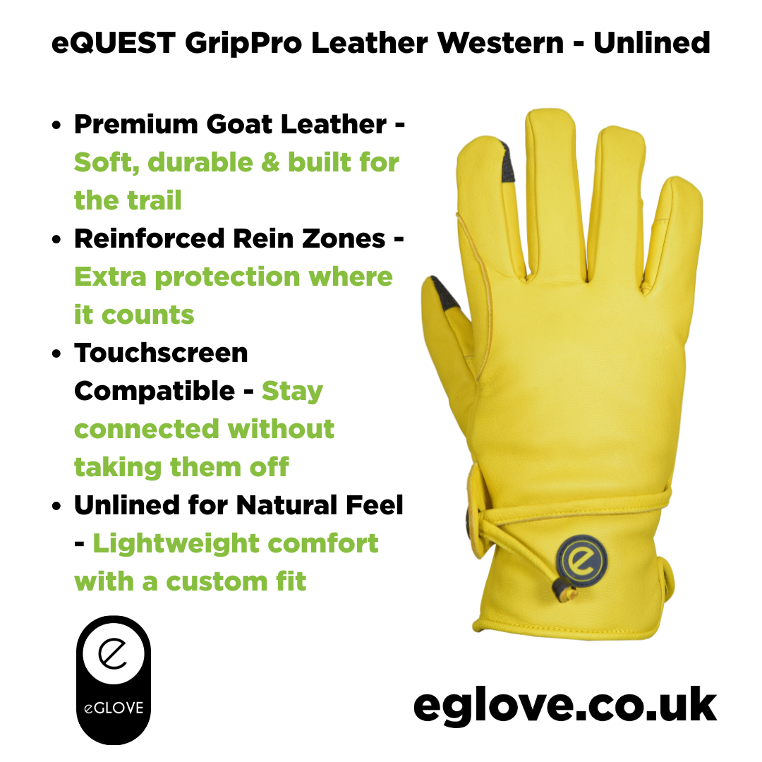 eQUEST GripPro Western Equestrian Riding Gloves - Leather - Unlined - Classic Yellow