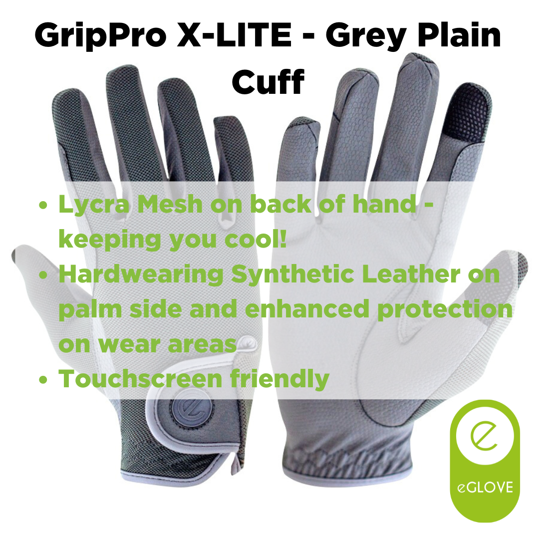 eQUEST GripPro X-LITE Lightweight Equestrian Gloves - Grey - Plain Cuff