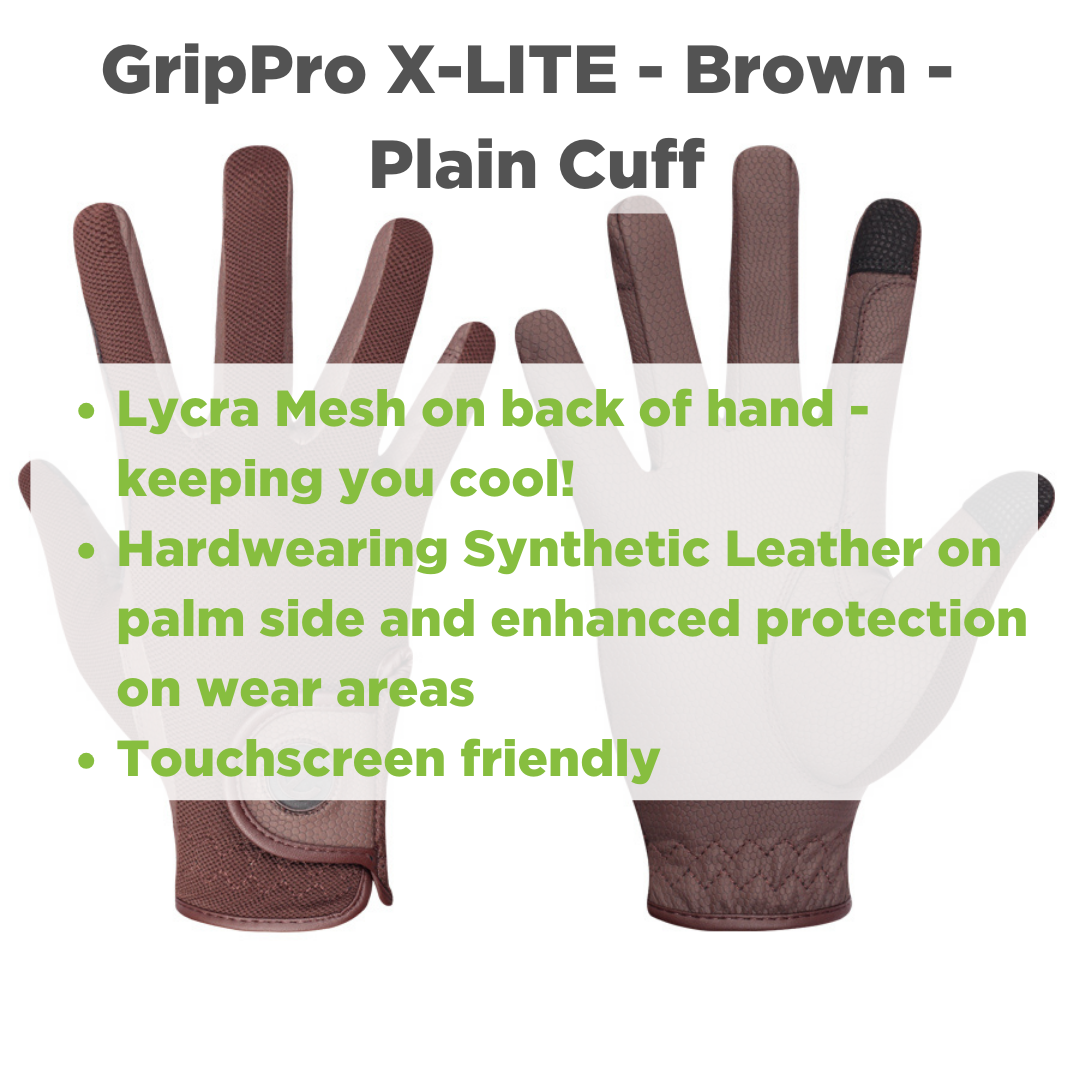 eQUEST GripPro X-LITE Lightweight Equestrian Gloves - Brown - Plain Cuff