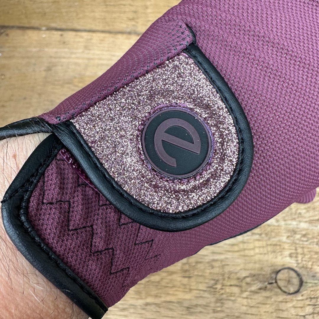 eQUEST GripPro X-LITE Lightweight Equestrian Gloves - Merlot - Glitter Cuff