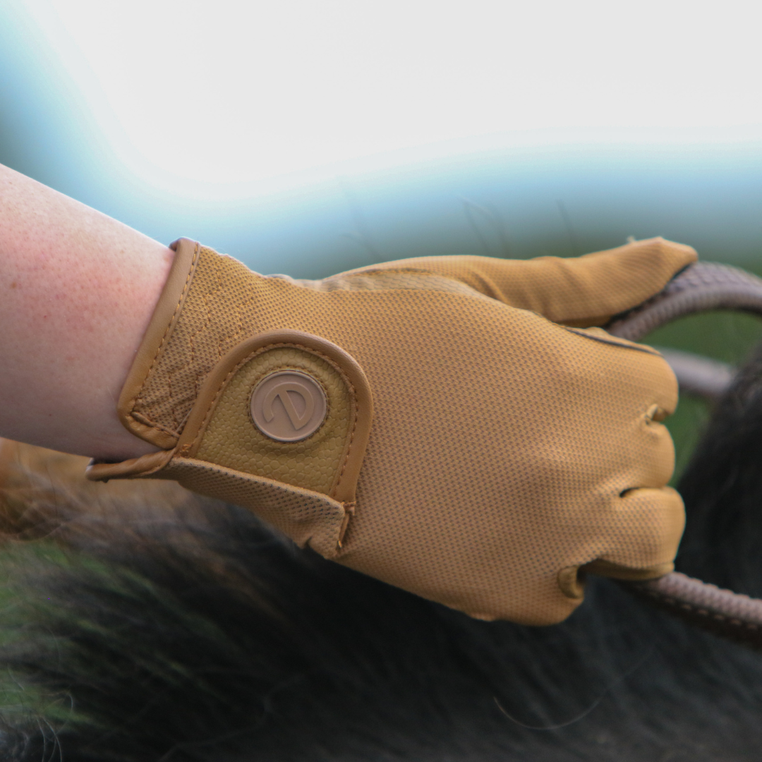 eQUEST GripPro X-LITE Lightweight Equestrian Gloves - Caramel - Plain Cuff