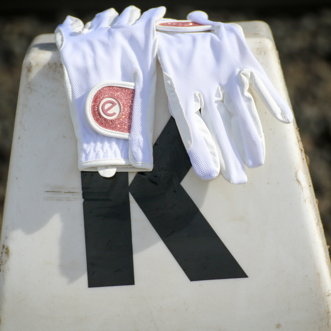 eQUEST GripPro X-LITE Lightweight Equestrian Gloves - White & Rose Gold Glitter