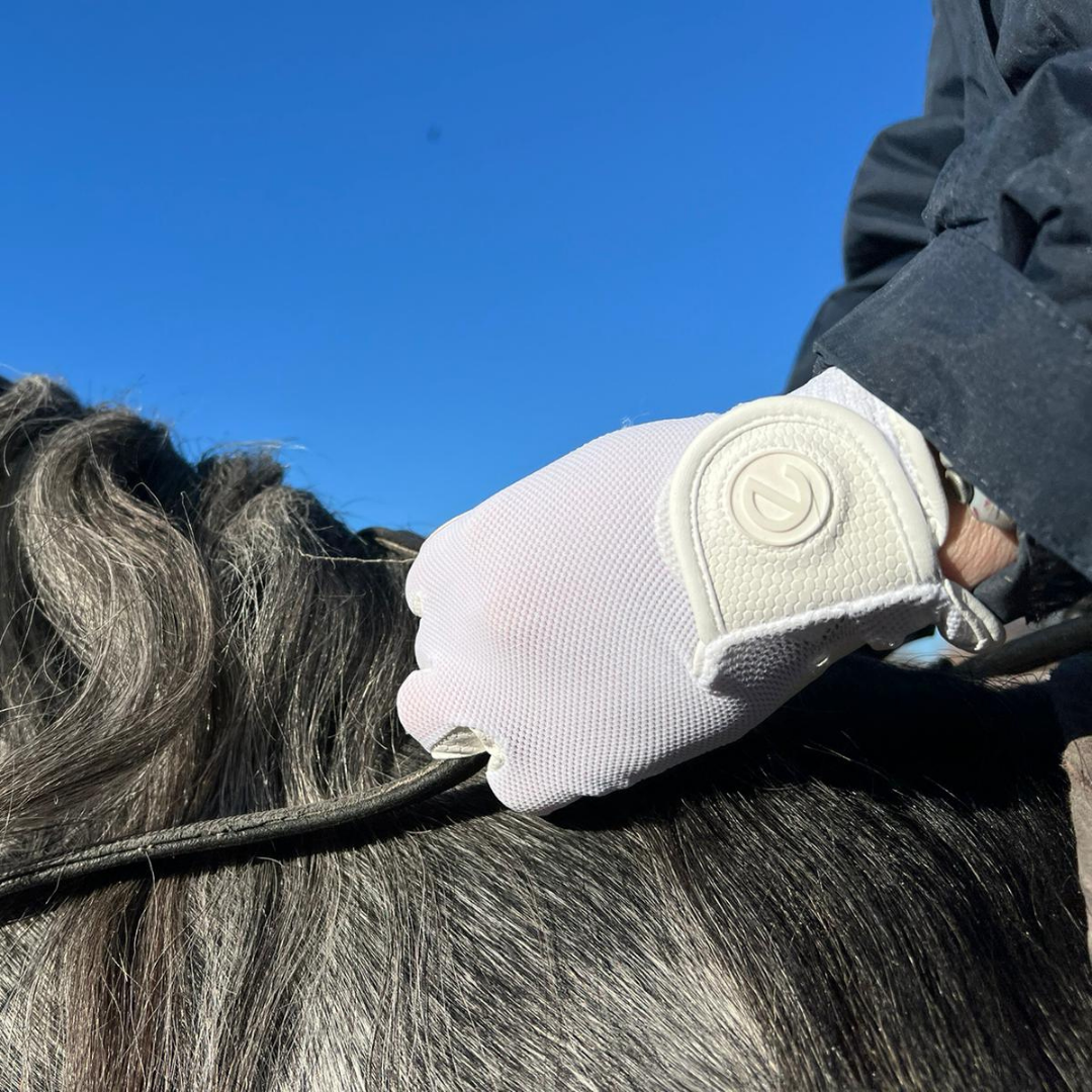 eQUEST GripPro X-LITE Lightweight Equestrian Gloves - White - Plain Cuff