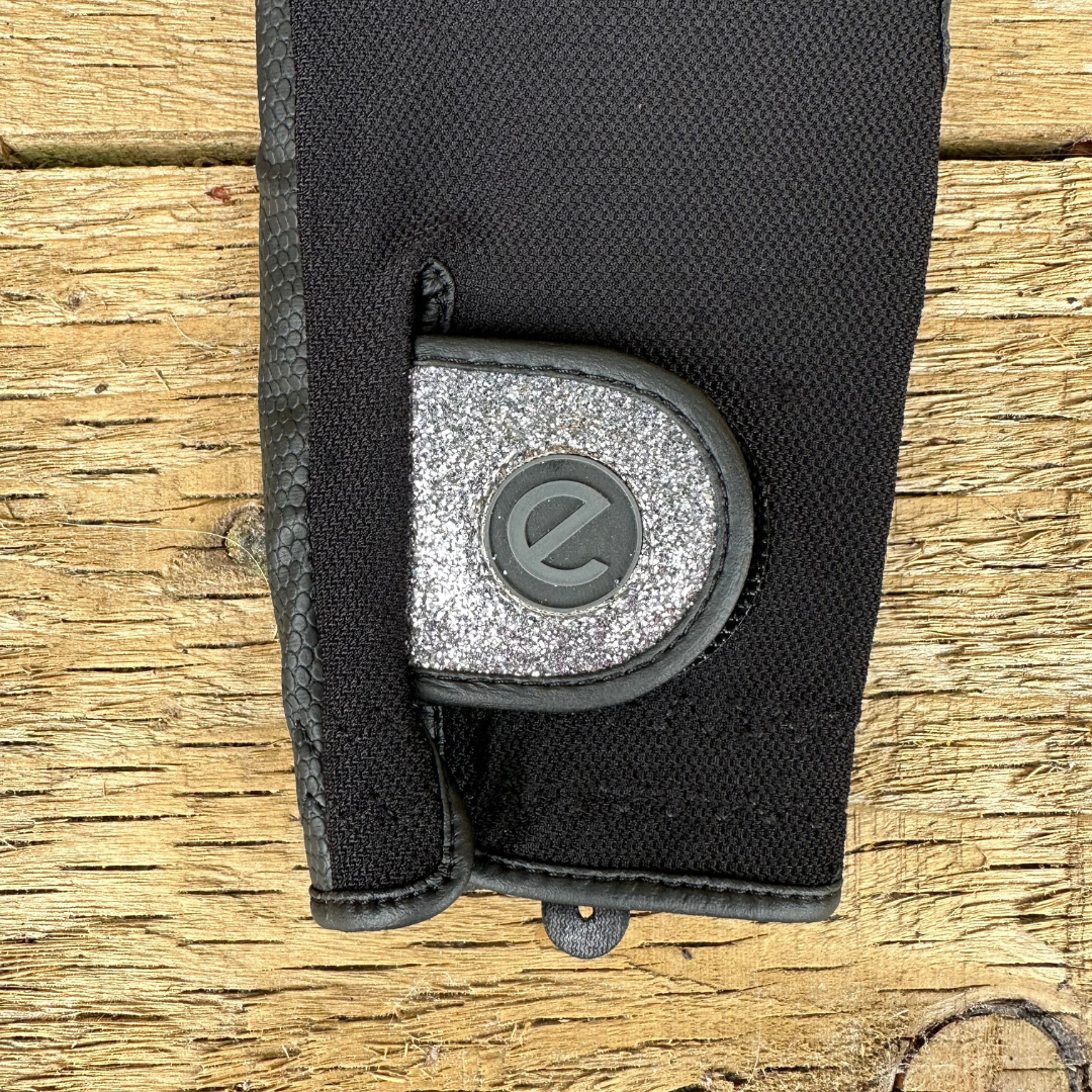 eQUEST GripPro X-LITE Lightweight Equestrian Gloves - Black & Silver Glitter