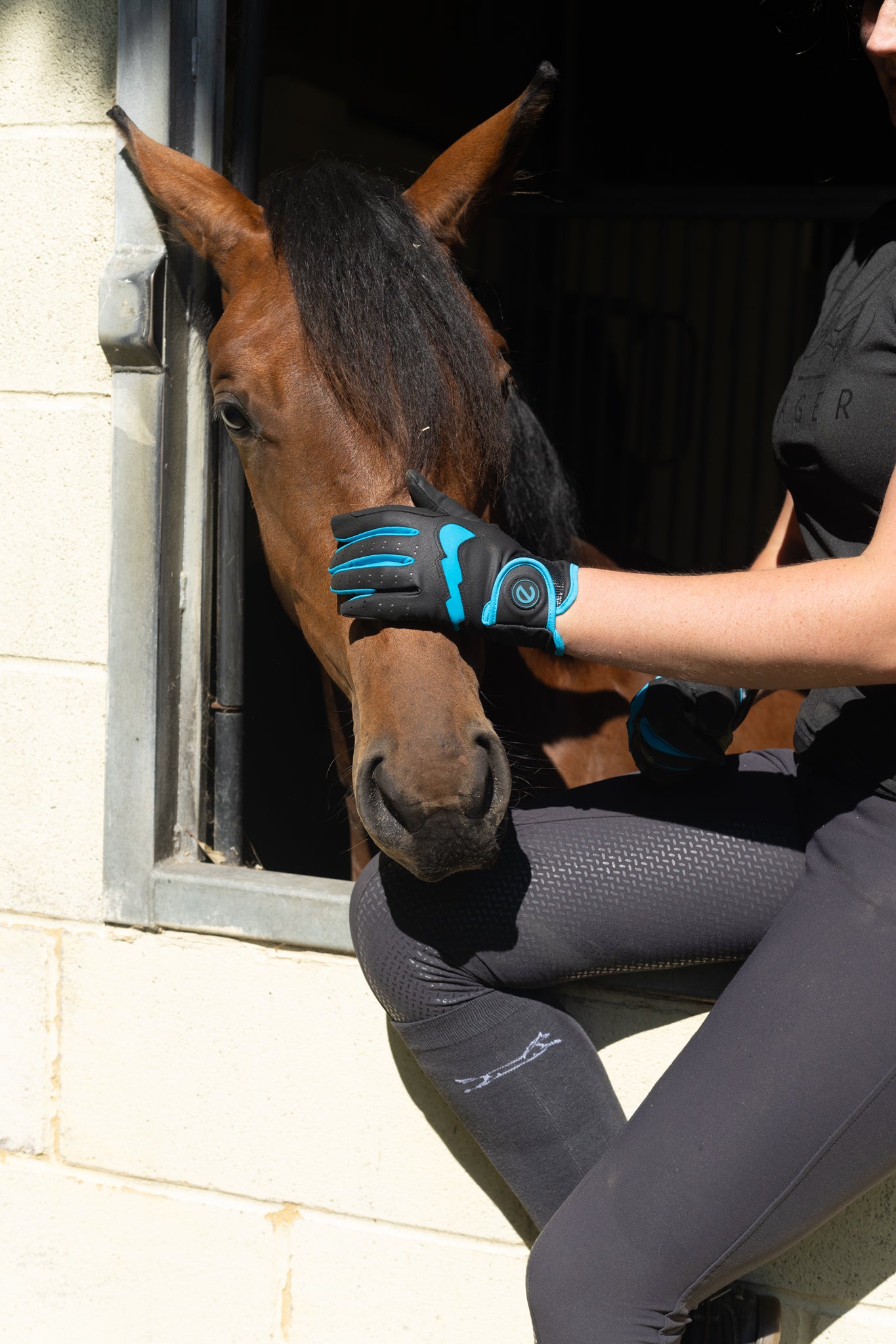 eQUEST Grip Pro LITE v2 Equestrian Gloves - Black / Aqua Blue - END OF LINE SALE