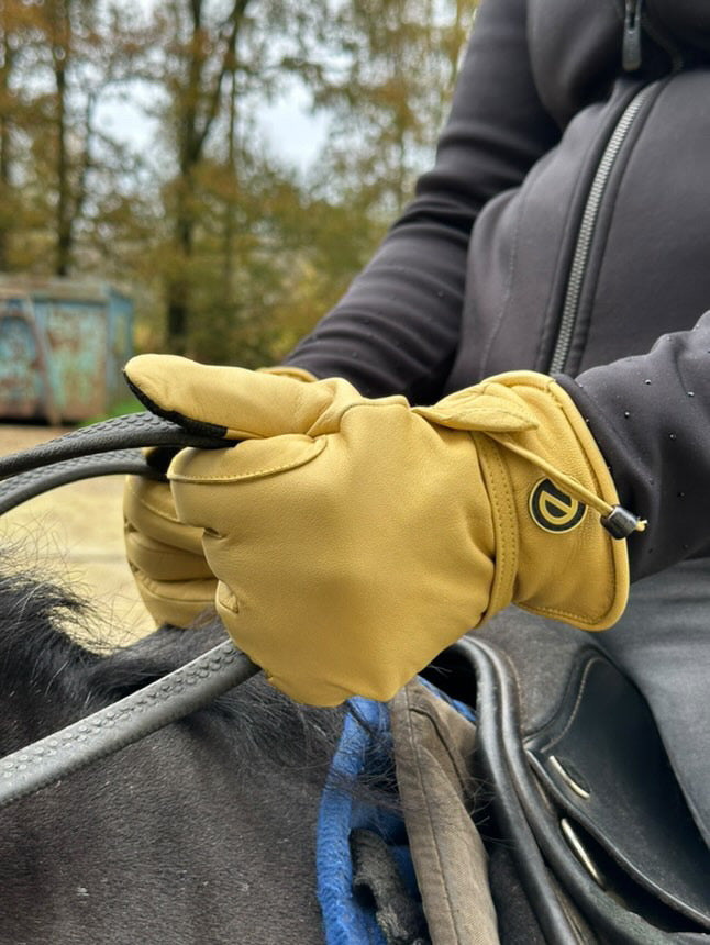 eQUEST GripPro Western Equestrian Riding Gloves  - Leather - Thinsulate Lined - Classic Yellow