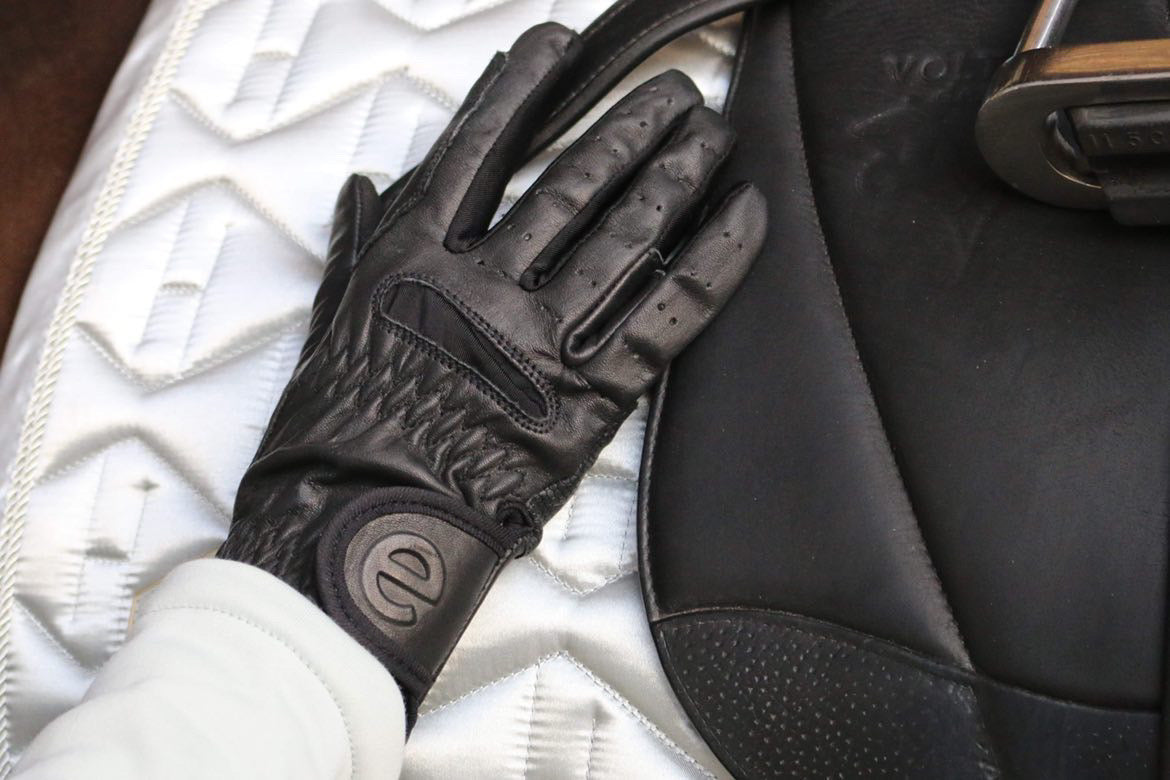 eQUEST GripPro LEATHER Equestrian Riding Gloves - Black