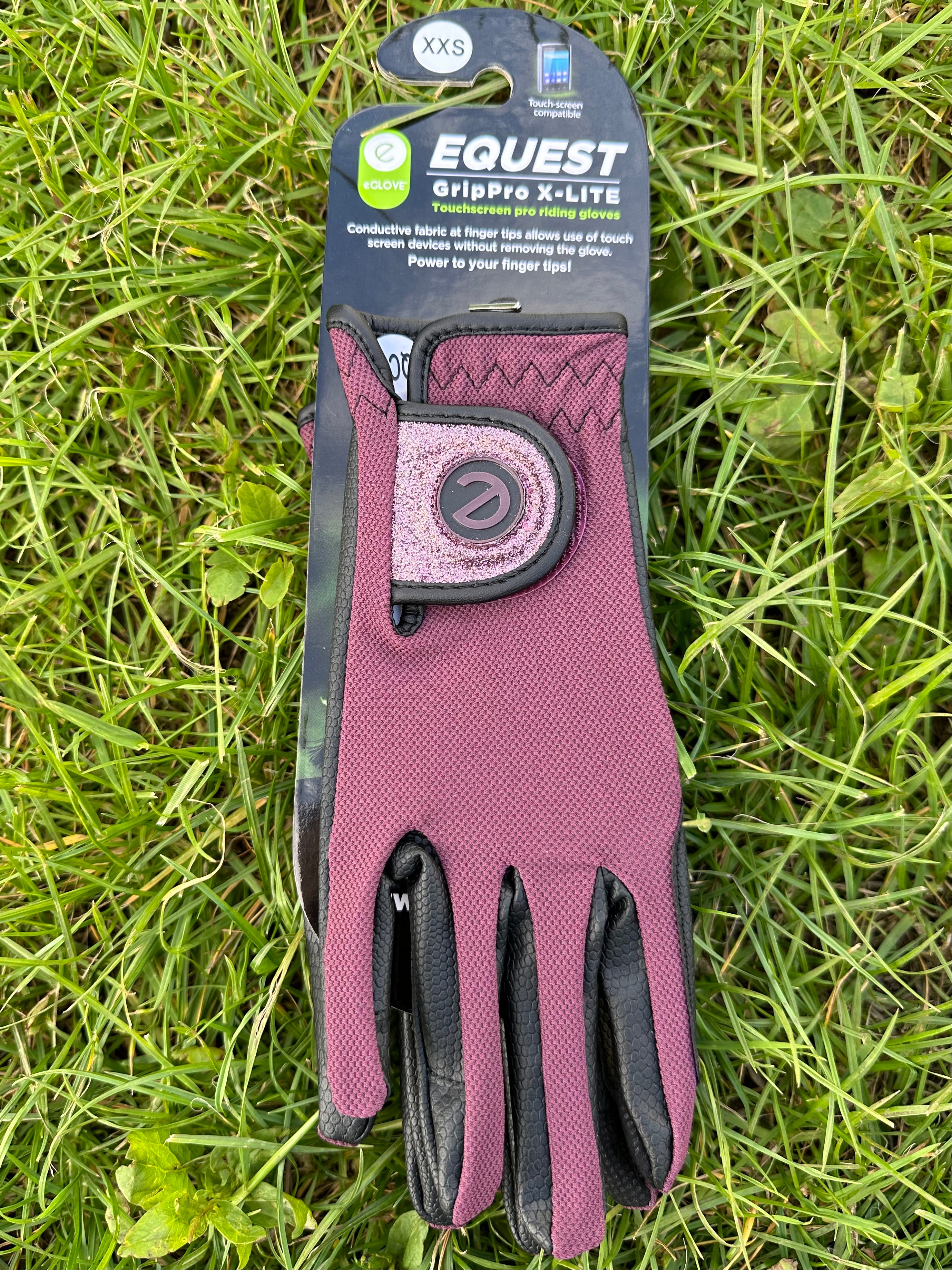 eQUEST GripPro X-LITE Lightweight Equestrian Gloves - Merlot - Glitter Cuff