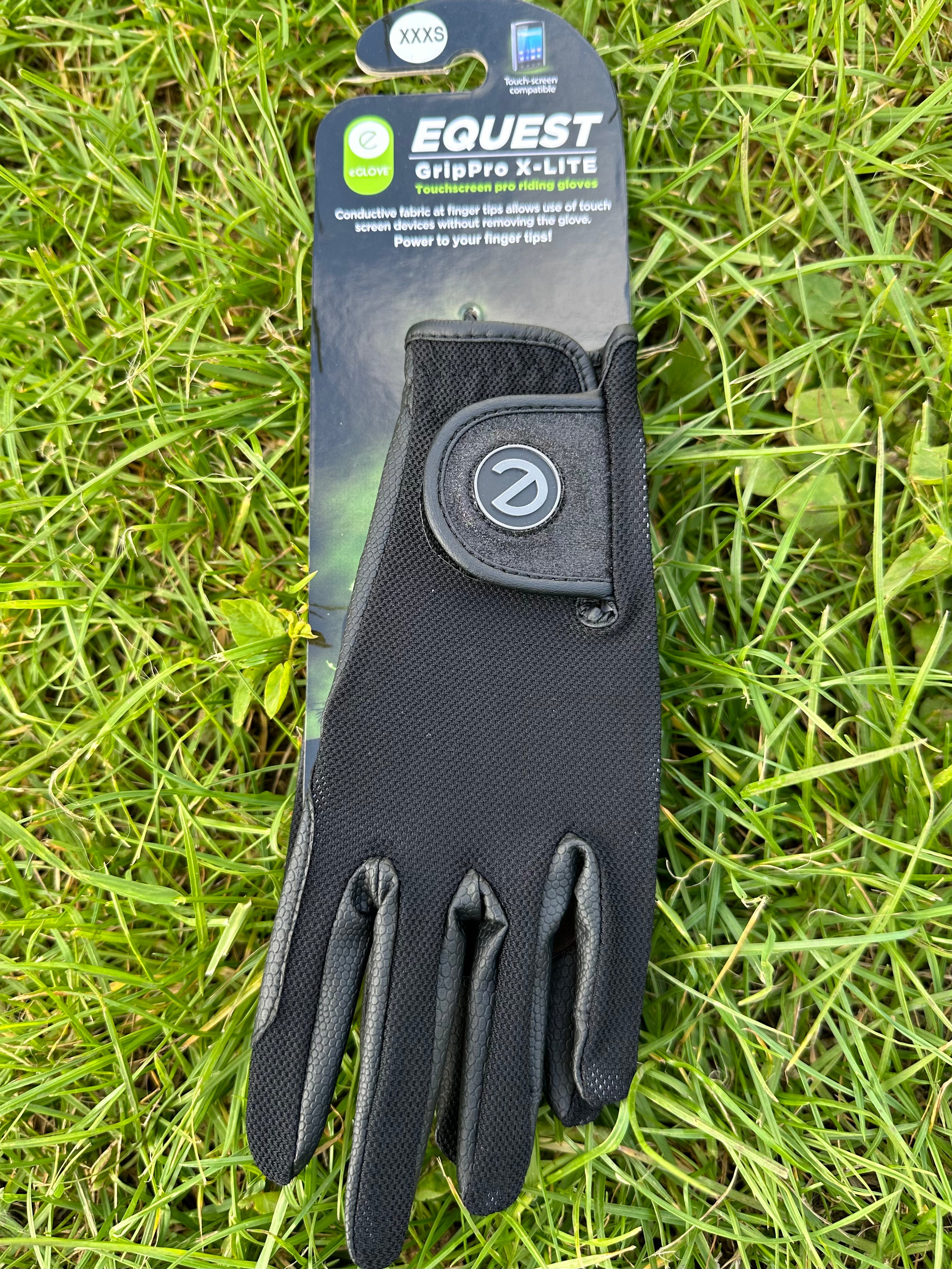 eQUEST GripPro X-LITE Lightweight Equestrian Gloves - Black - Black Glitter Cuff