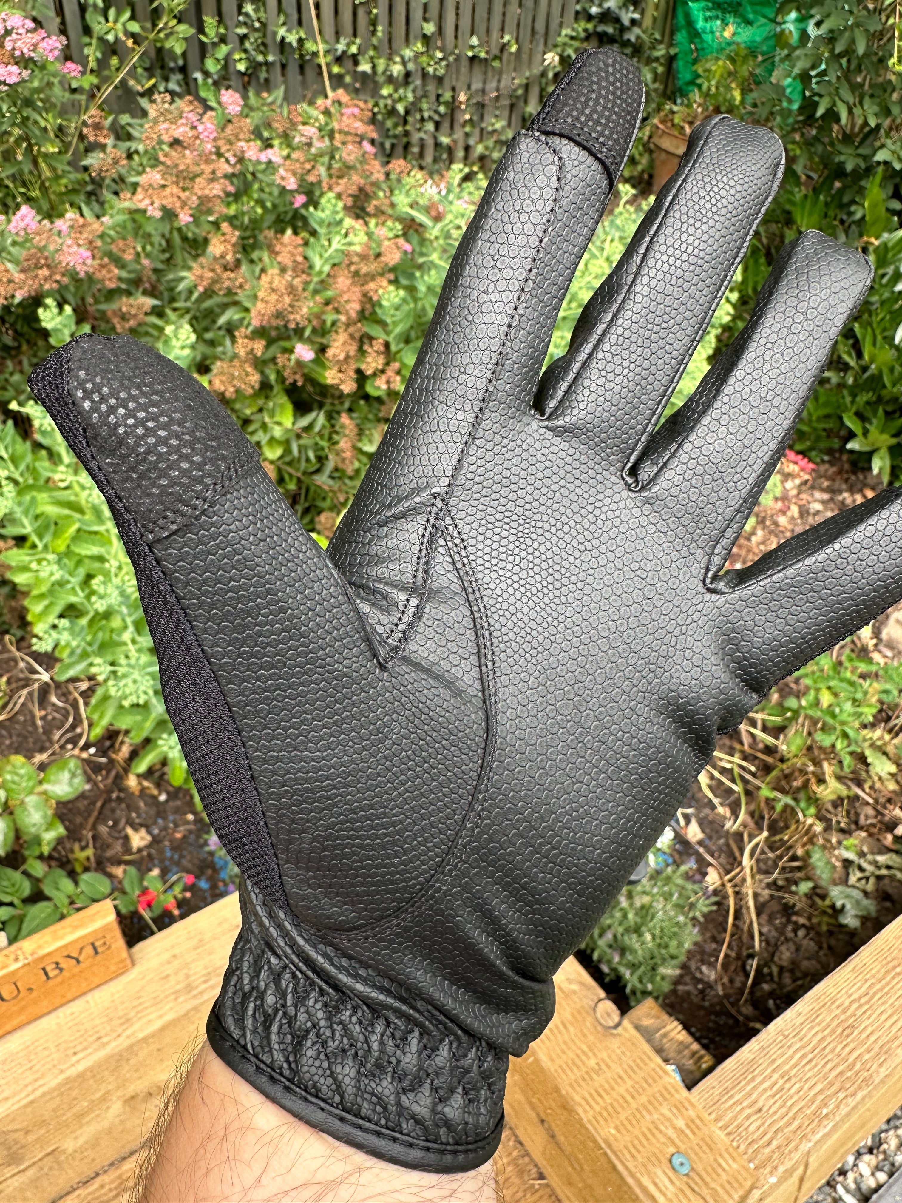 eQUEST GripPro X-LITE Lightweight Equestrian Gloves - Black - Black Glitter Cuff