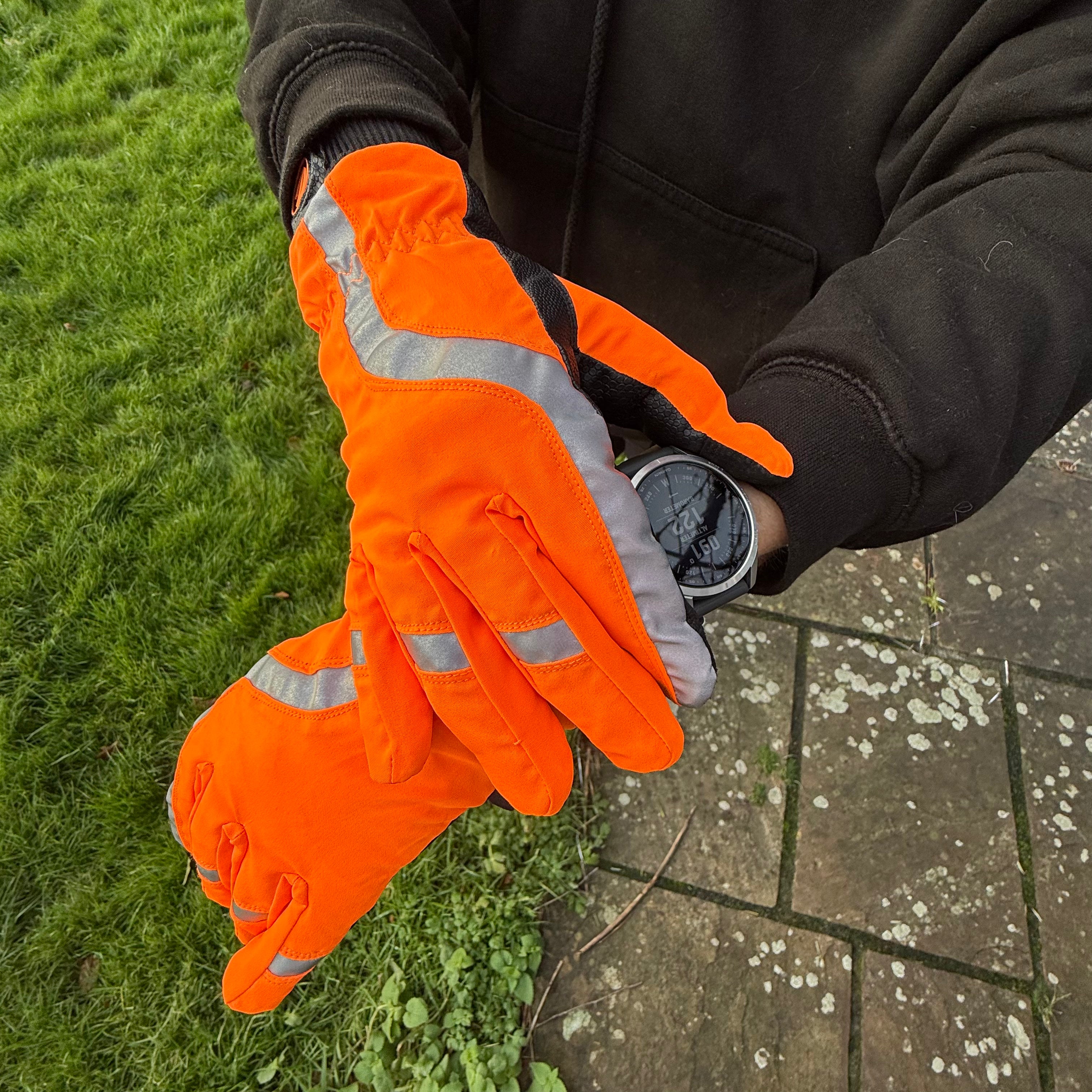eQUEST Waterproof - Award Winning Waterproof Equestrian Riding & Yard Gloves - HiViz Reflective Orange