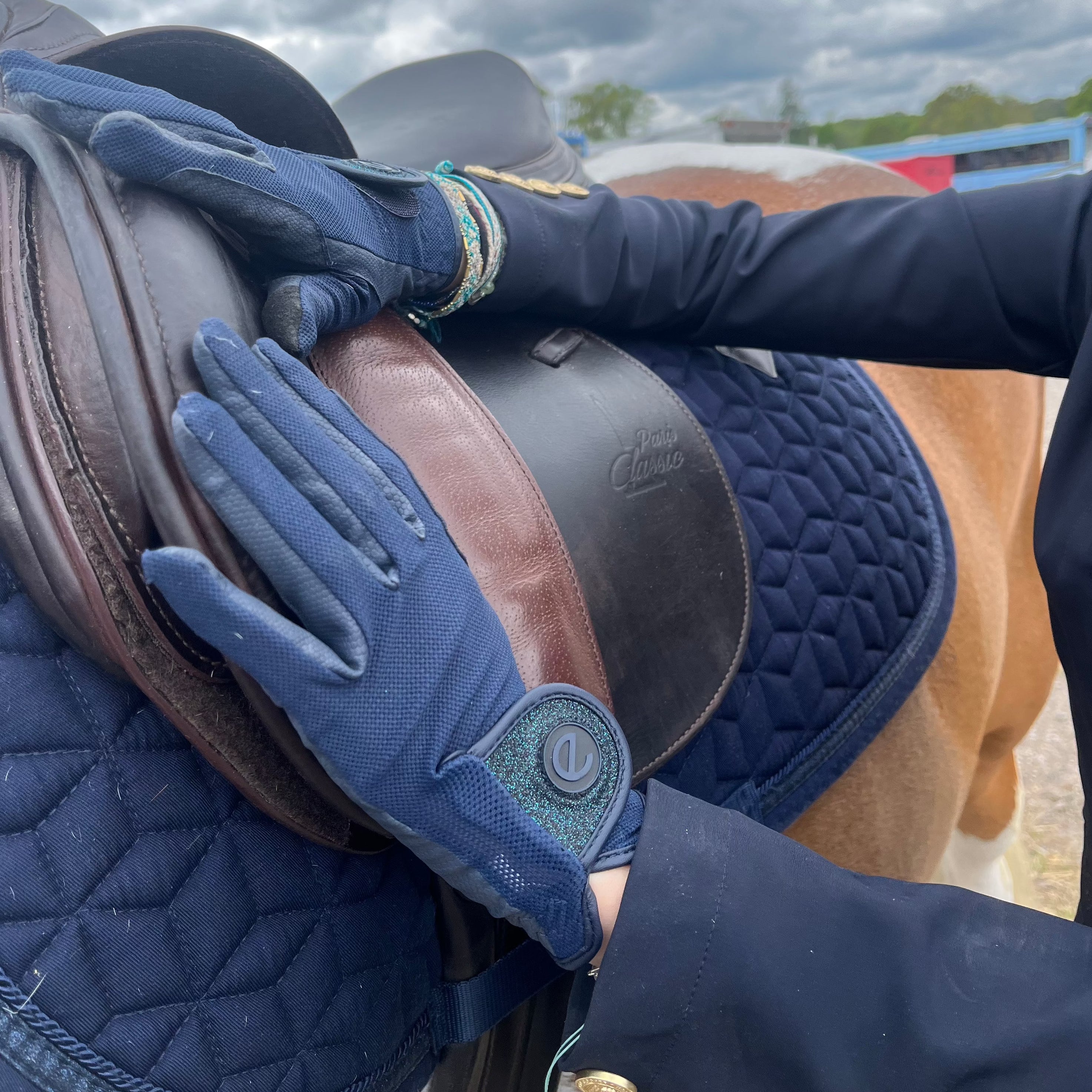 eQUEST GripPro X-LITE Lightweight Equestrian Gloves - Blue - Blue Glitter Cuff