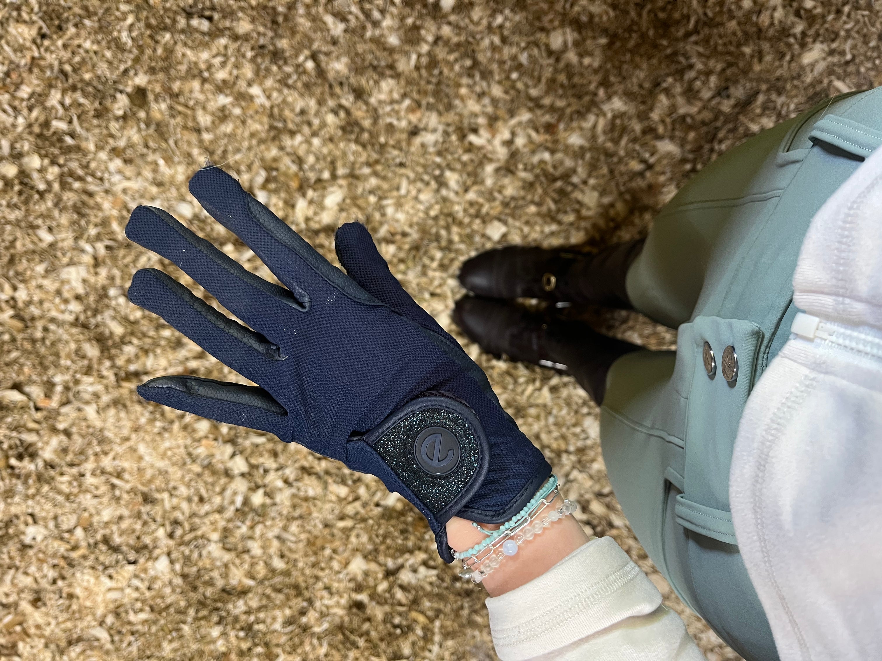 eQUEST GripPro X-LITE Lightweight Equestrian Gloves - Blue - Blue Glitter Cuff