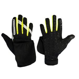 Waterproof Ultra Flip - Thermal Run Gloves / Mitt Hybrid - Black / Flouro Yellow Hi-Viz