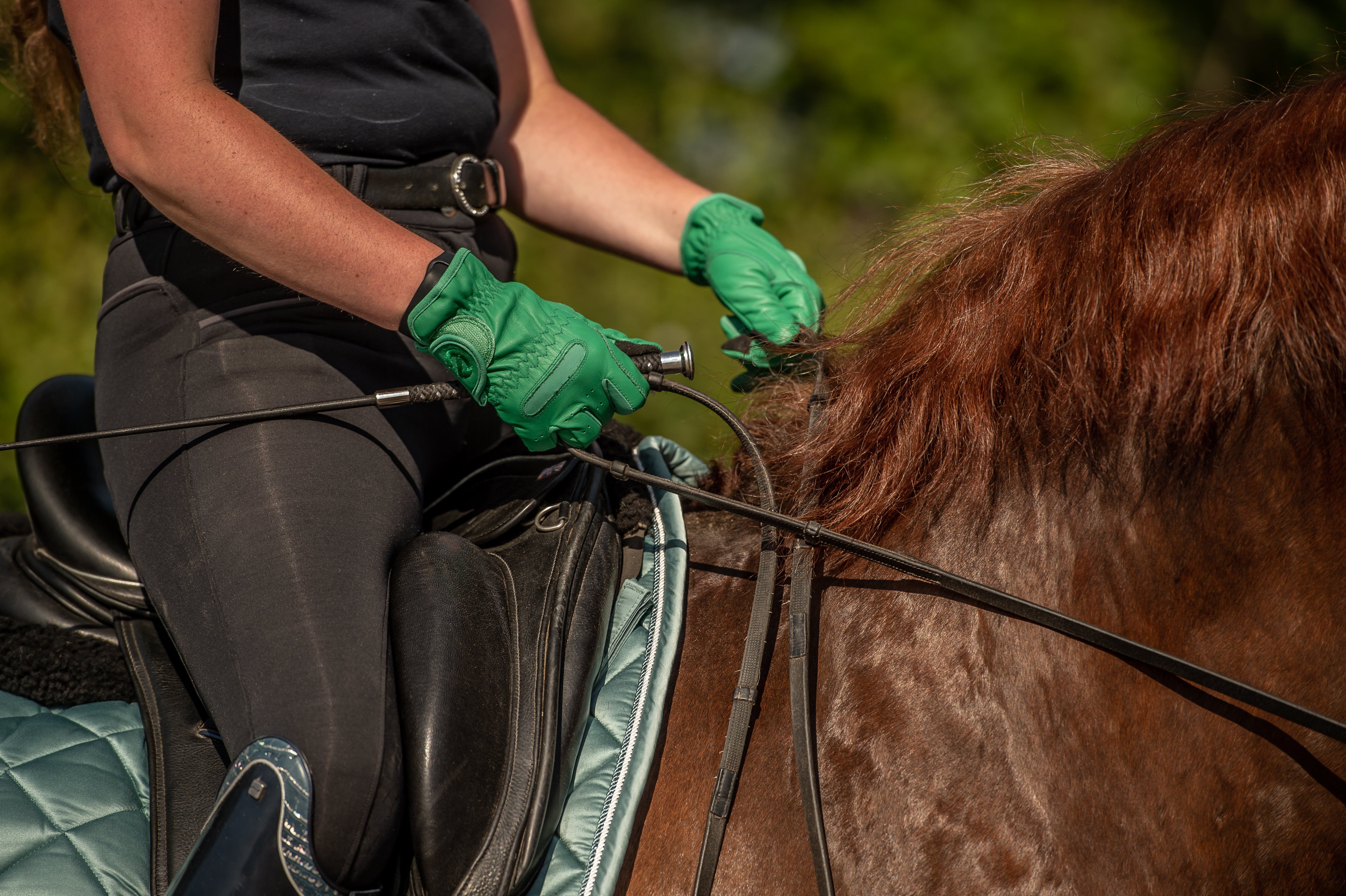 eQUEST GripPro LEATHER - Equestrian Riding Gloves - Jade Green
