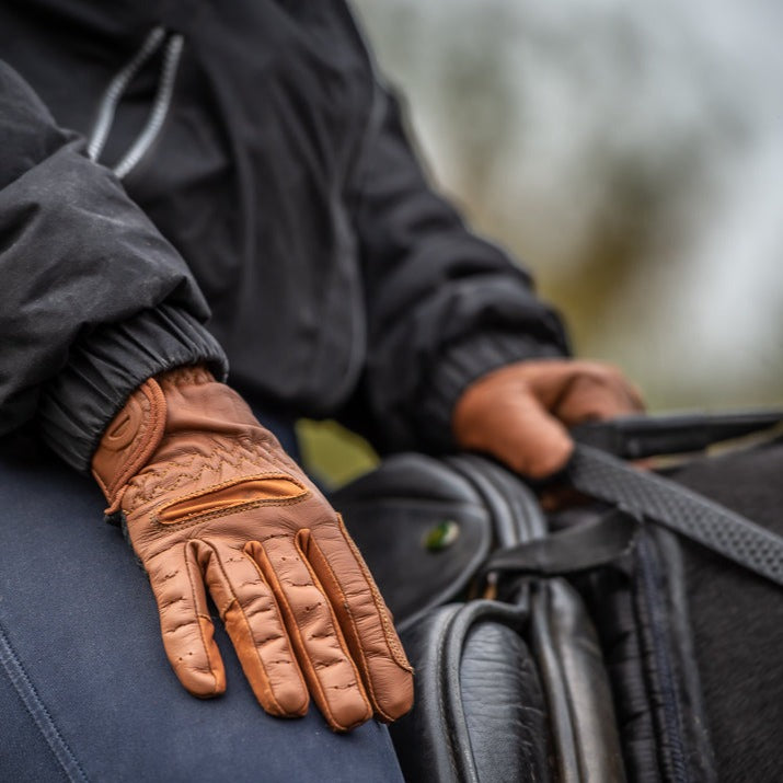 eQUEST GripPro LEATHER Equestrian Riding Gloves - Tan