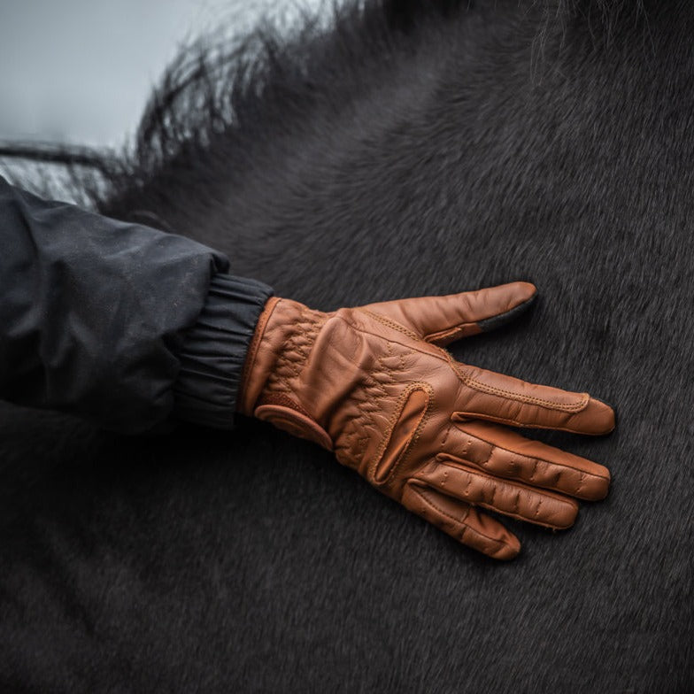 eQUEST GripPro LEATHER Equestrian Riding Gloves - Tan